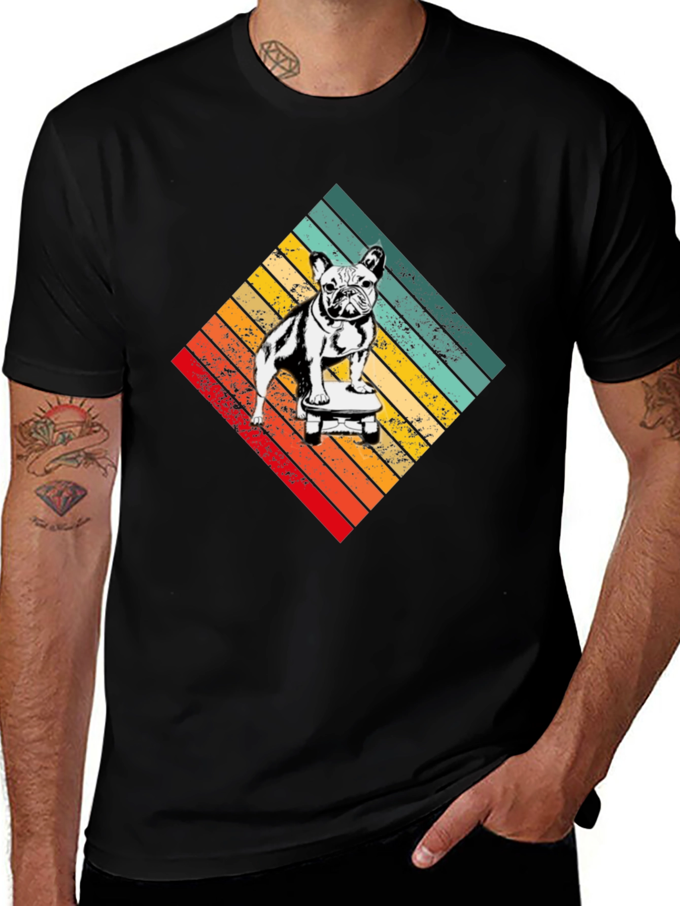 Retro Dog on Skateboard Graphic T-Shirt