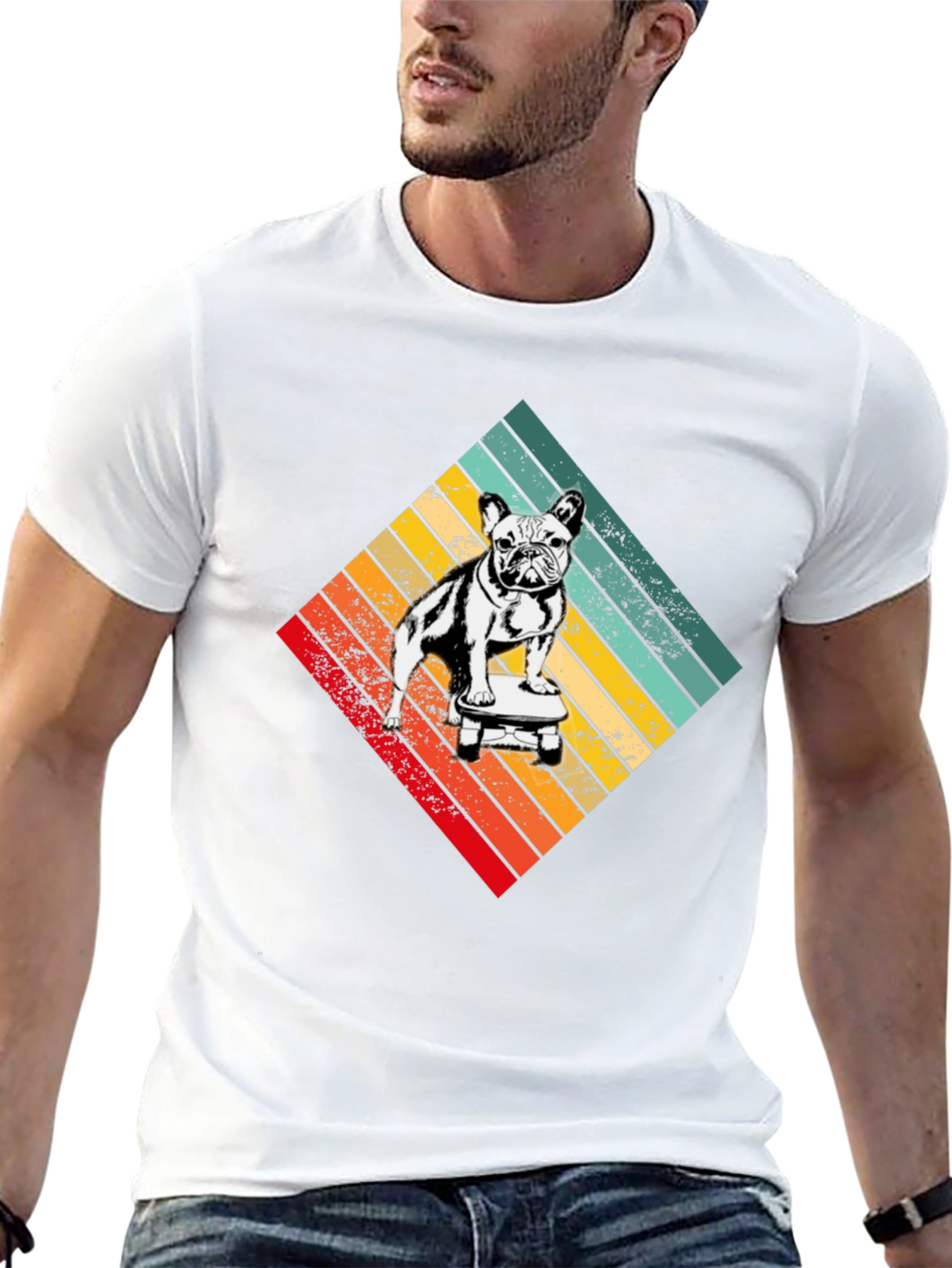 Retro Dog on Skateboard Graphic T-Shirt