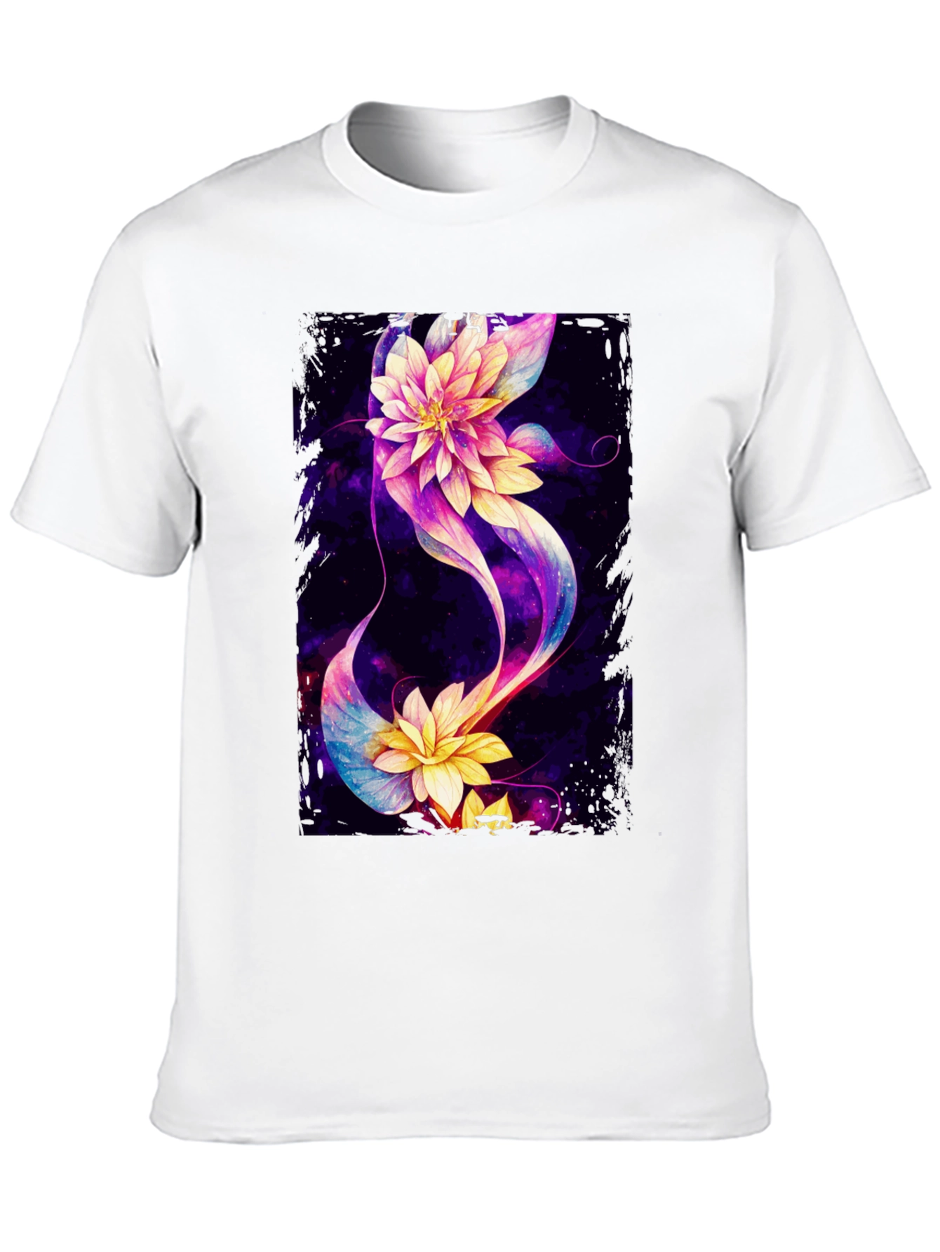 Floral Galaxy Black T-Shirt - Unique Design