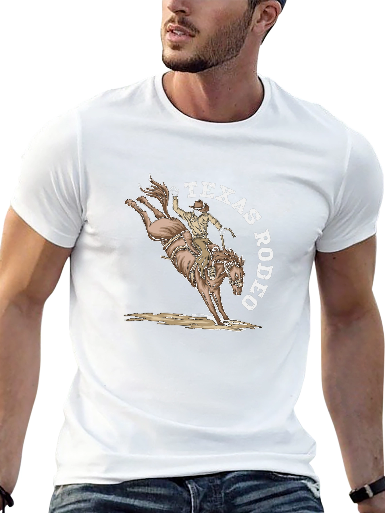 Texas Rodeo Graphic T-Shirt - Cowboy Horseback Riding