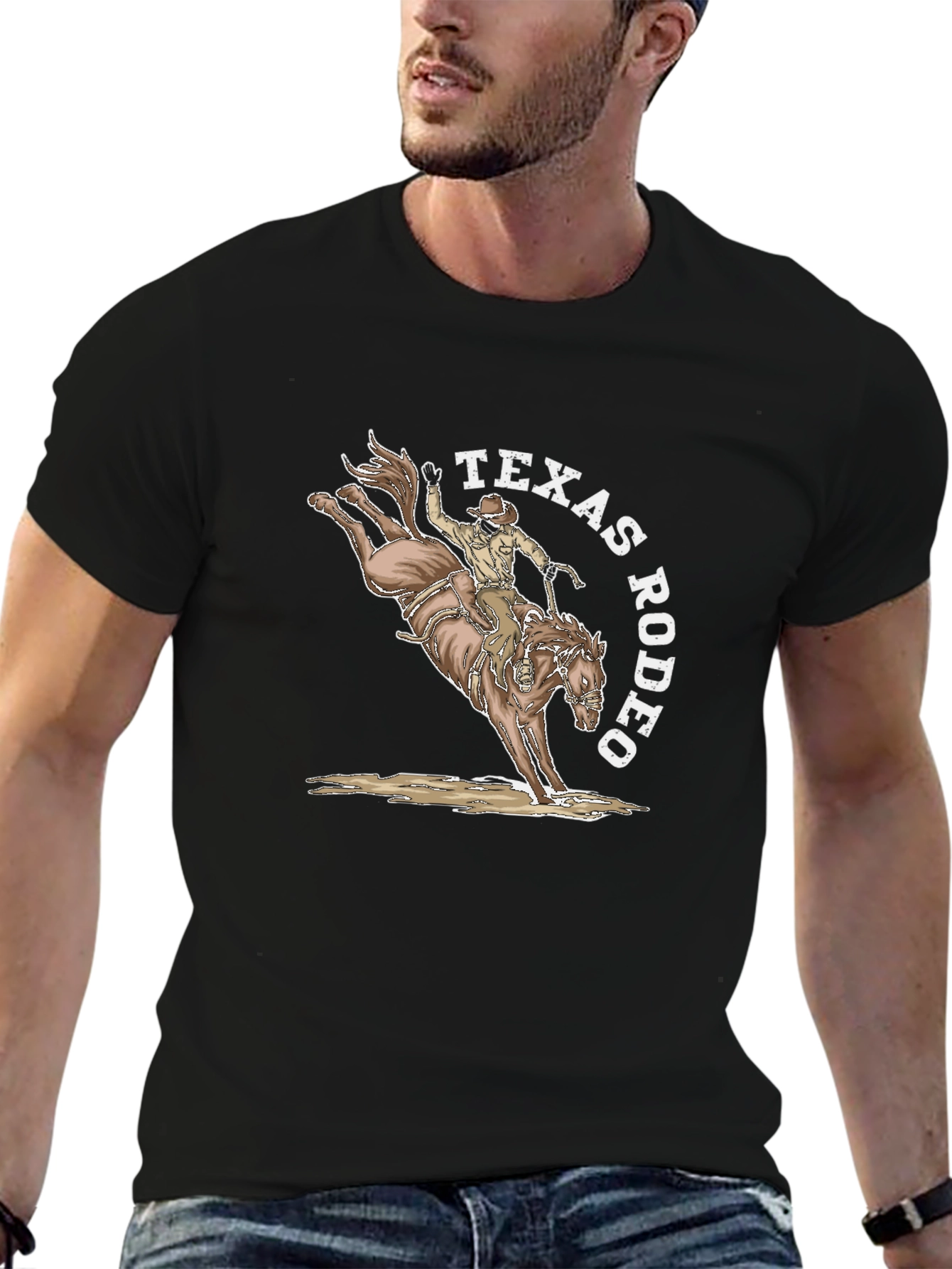 Texas Rodeo Graphic T-Shirt - Cowboy Horseback Riding