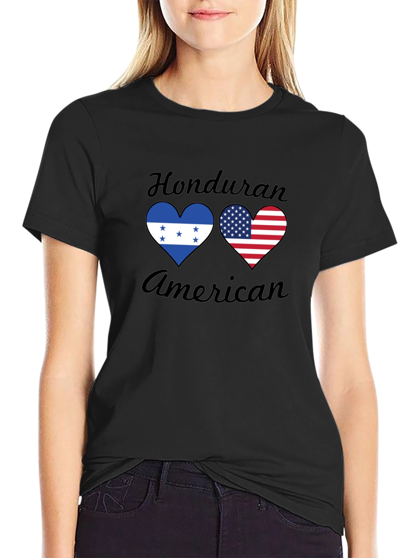 Honduran American Flag Heart Graphic T-Shirt
