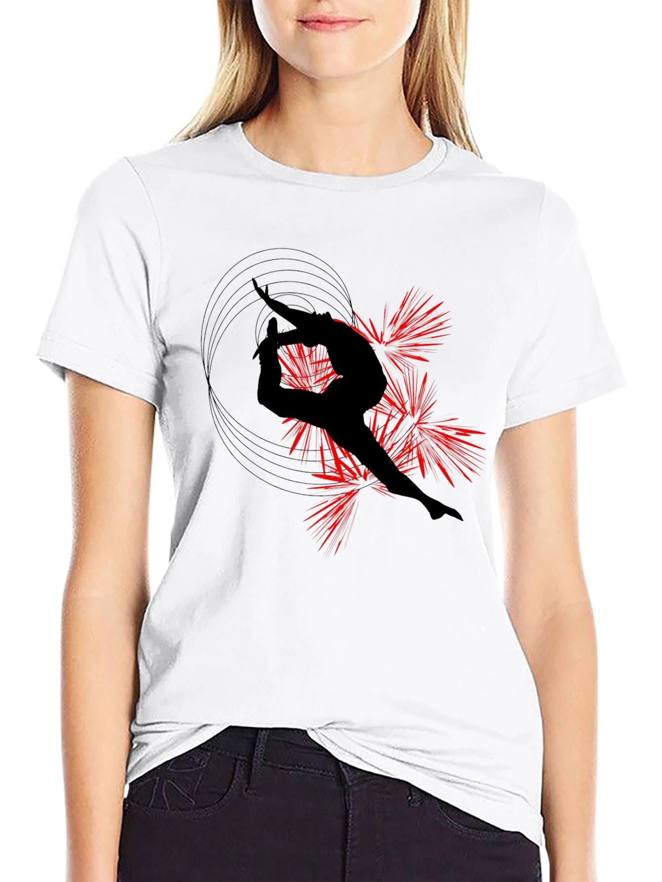 Gymnast Silhouette Graphic Tee - Black Cotton T-Shirt