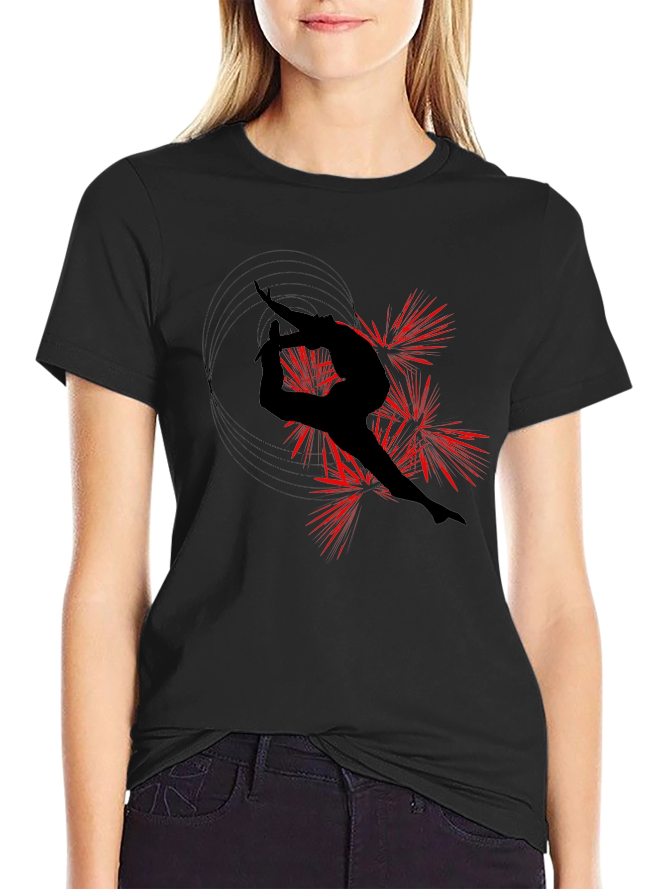 Gymnast Silhouette Graphic Tee - Black Cotton T-Shirt