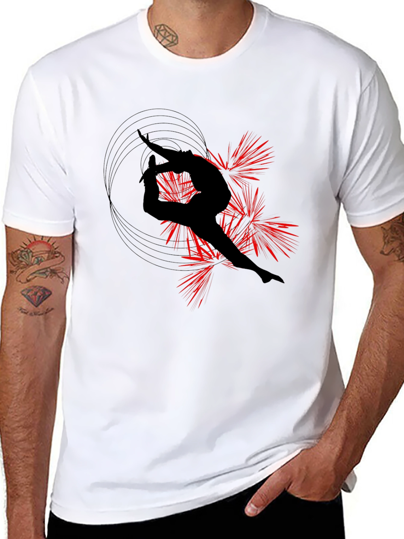 Gymnast Silhouette Graphic Tee - Black Cotton T-Shirt