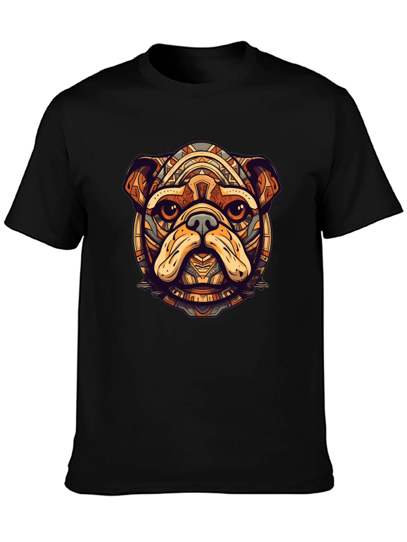 Bulldog Tribal Art Black T-Shirt