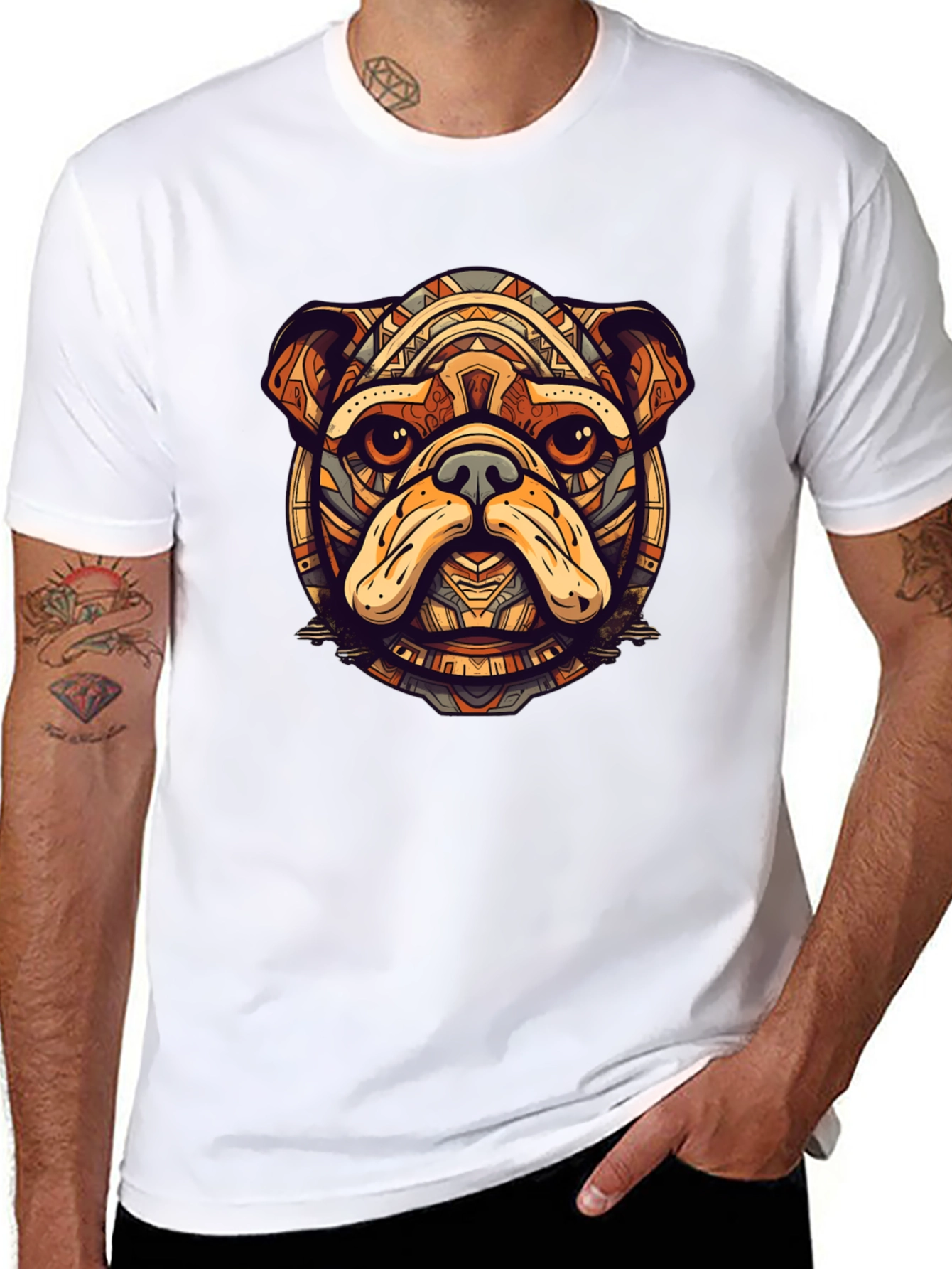 Bulldog Tribal Art Black T-Shirt