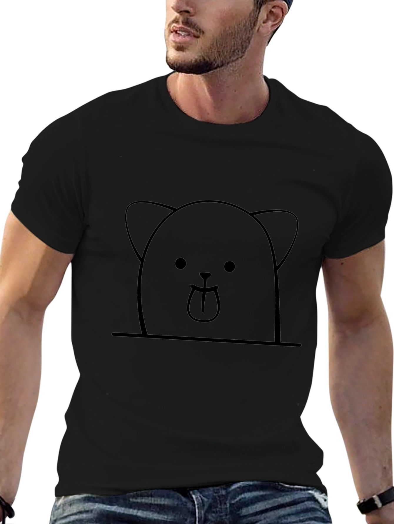 Cute Bear Graphic Tee - Black Cotton Casual Shirt