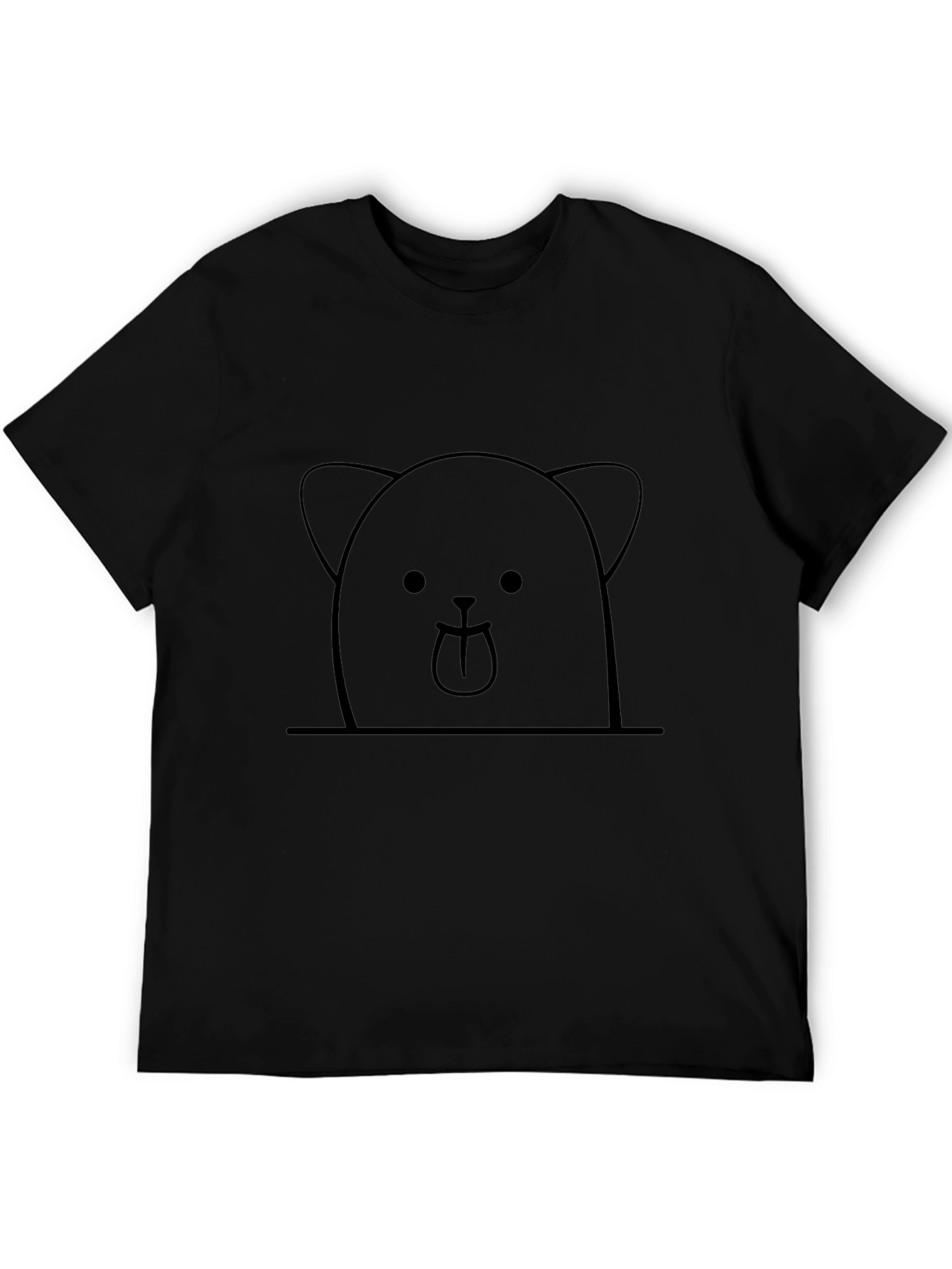 Cute Bear Graphic Tee - Black Cotton Casual Shirt