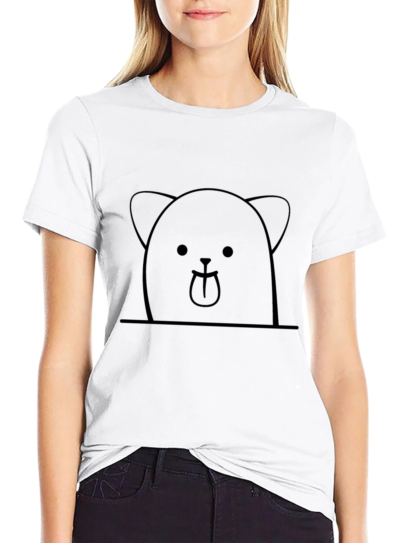 Cute Bear Graphic Tee - Black Cotton Casual Shirt