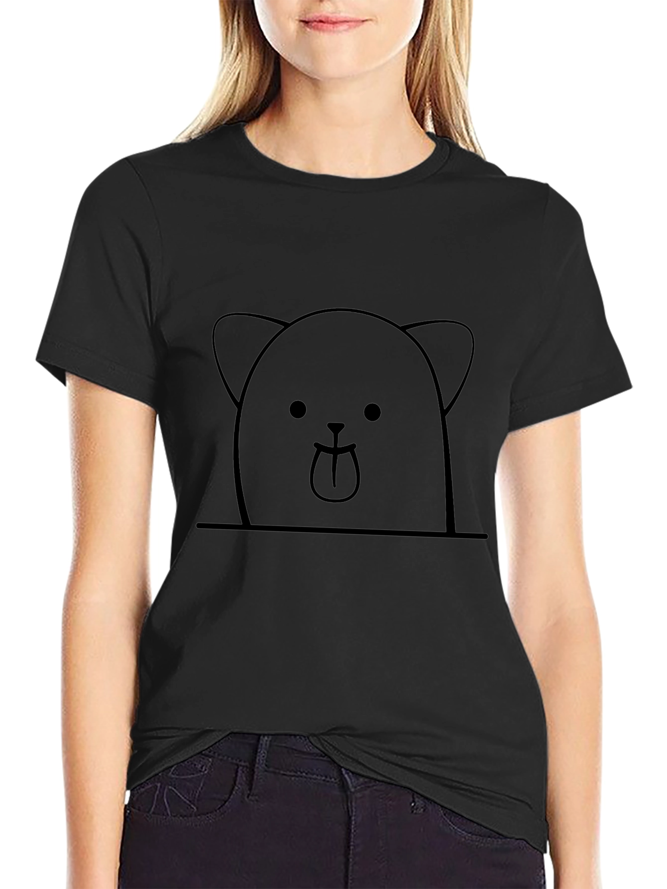 Cute Bear Graphic Tee - Black Cotton Casual Shirt