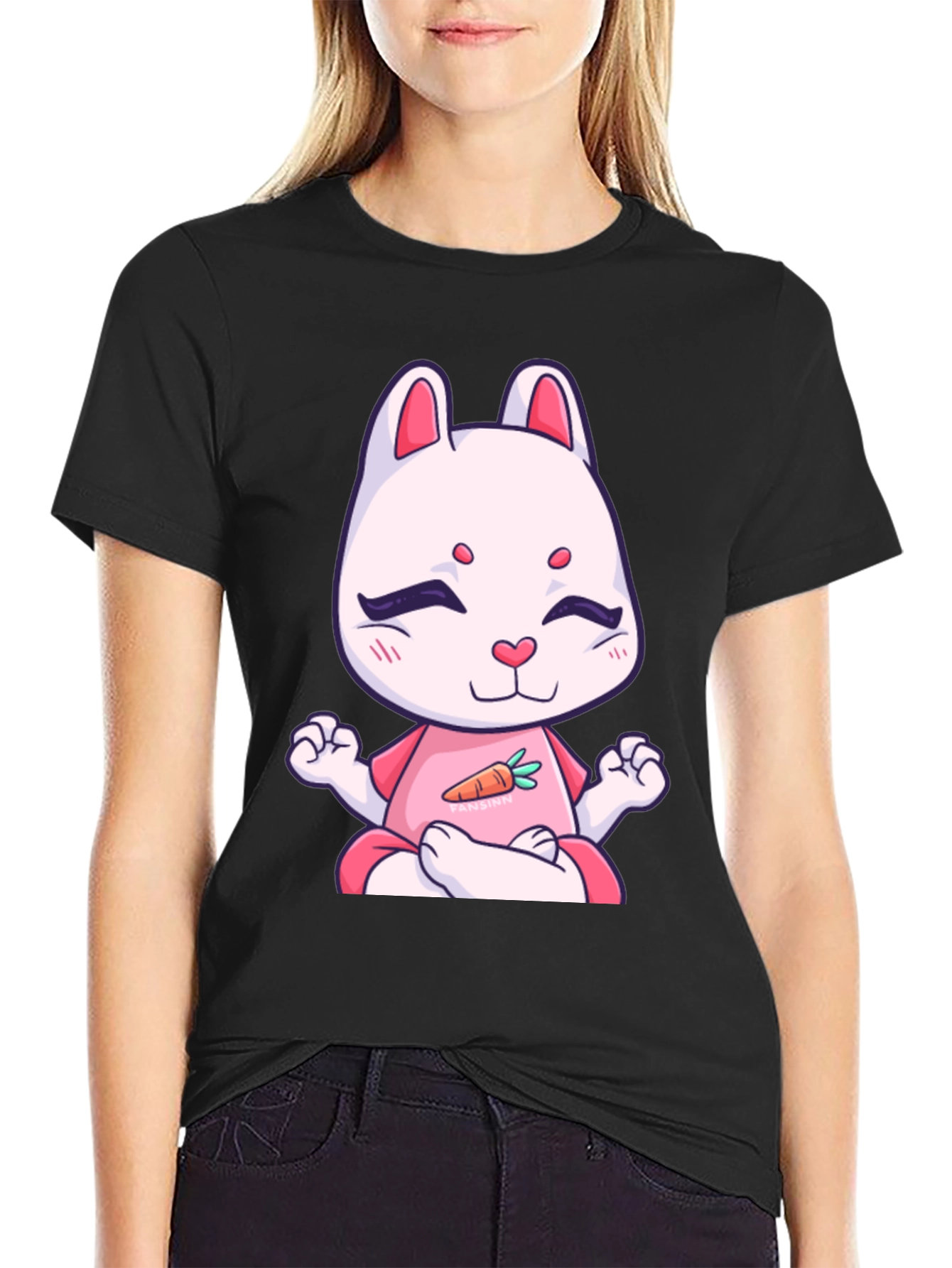 Meditating Bunny T-Shirt - Black Cotton Tee