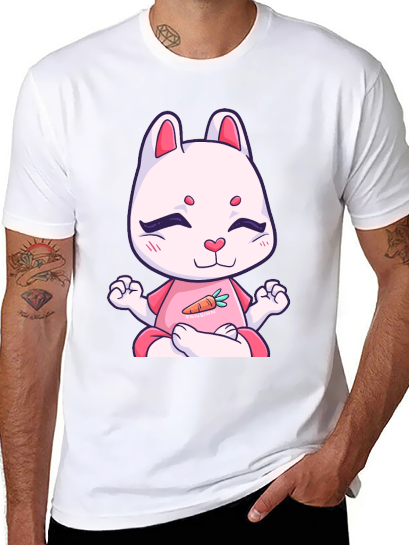 Meditating Bunny T-Shirt - Black Cotton Tee