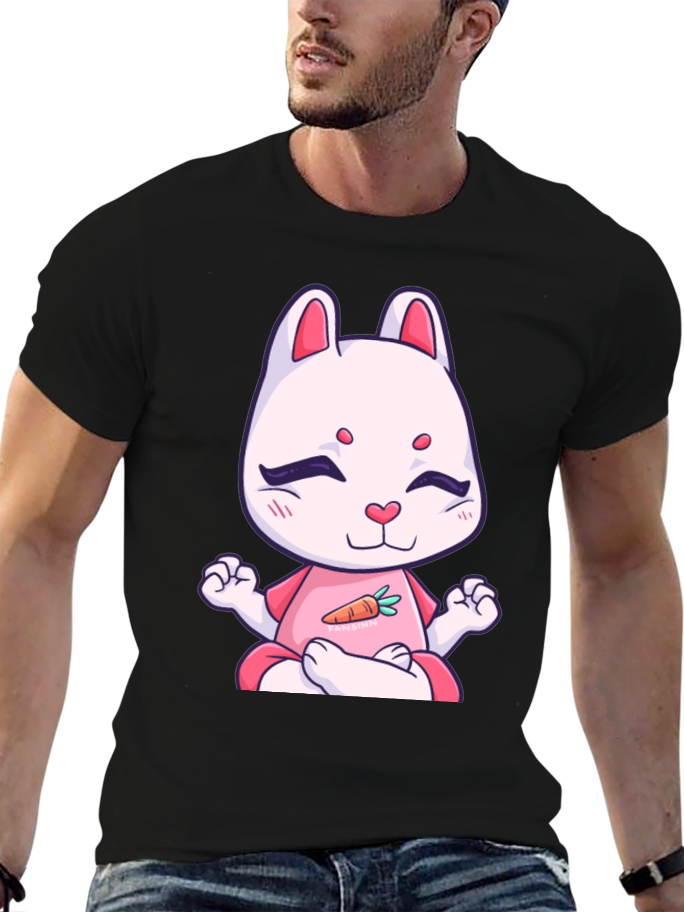 Meditating Bunny T-Shirt - Black Cotton Tee