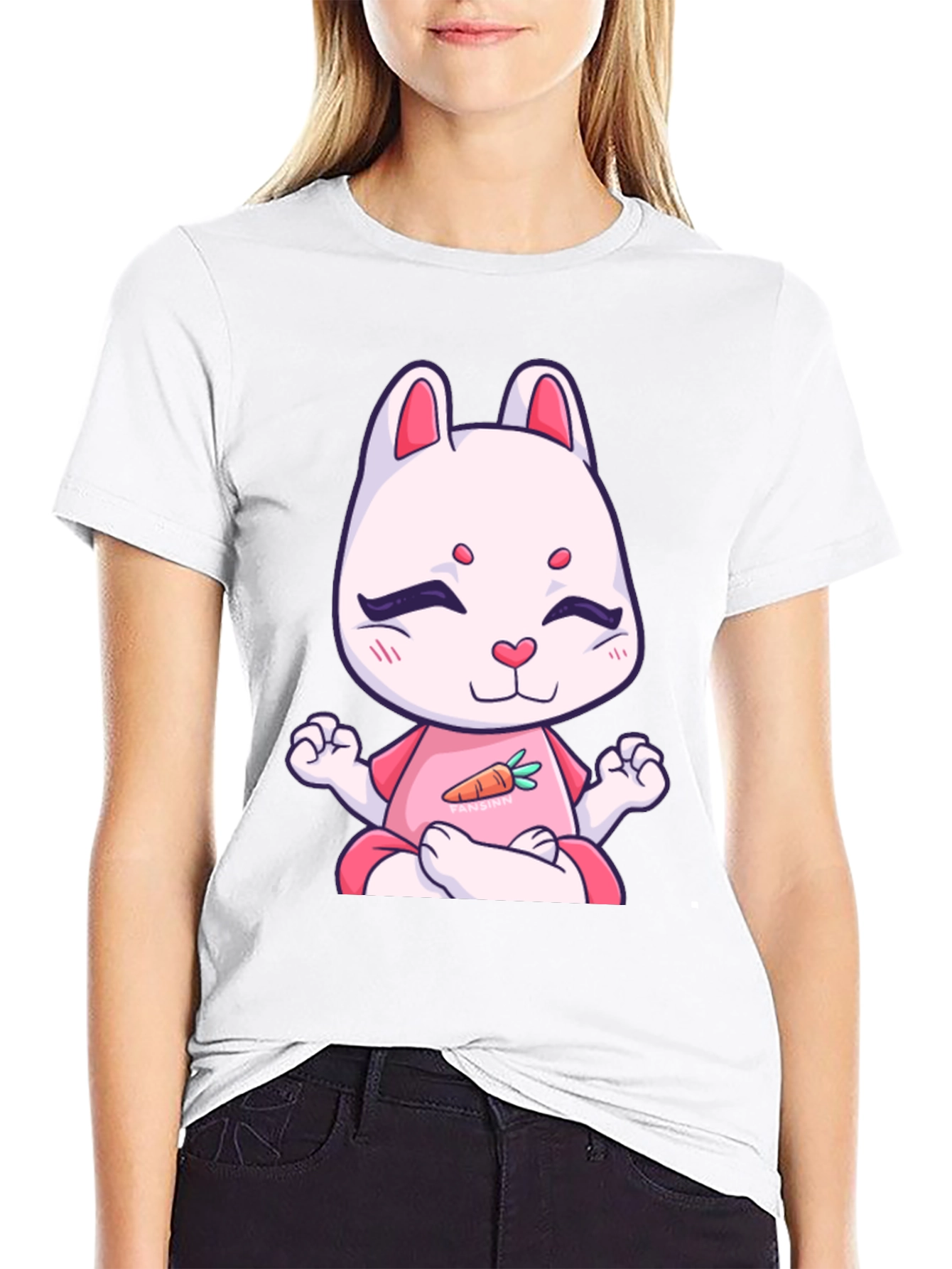 Meditating Bunny T-Shirt - Black Cotton Tee