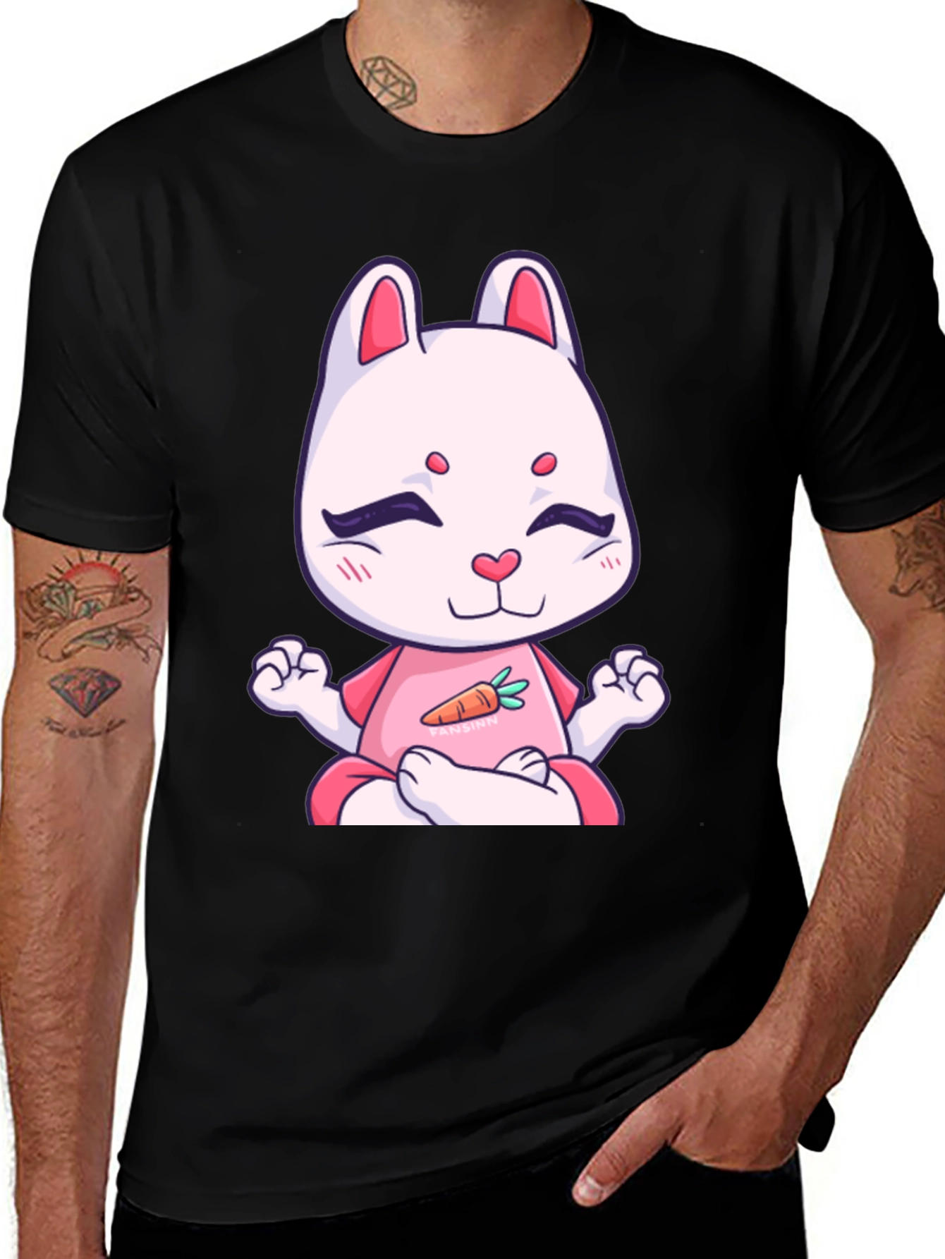Meditating Bunny T-Shirt - Black Cotton Tee