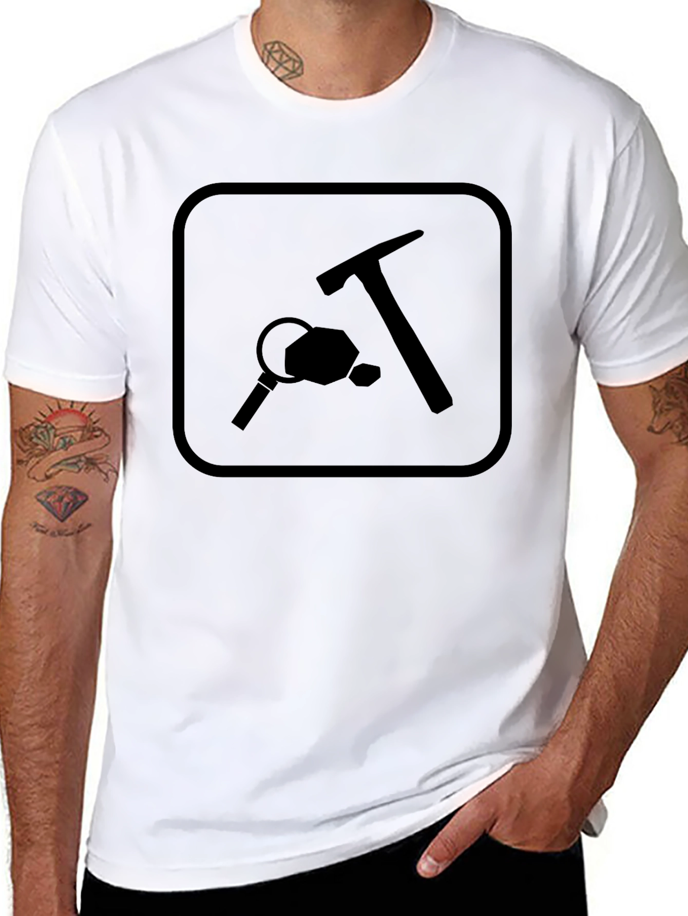 Miner T-Shirt: Geology Hammer & Magnifier Design