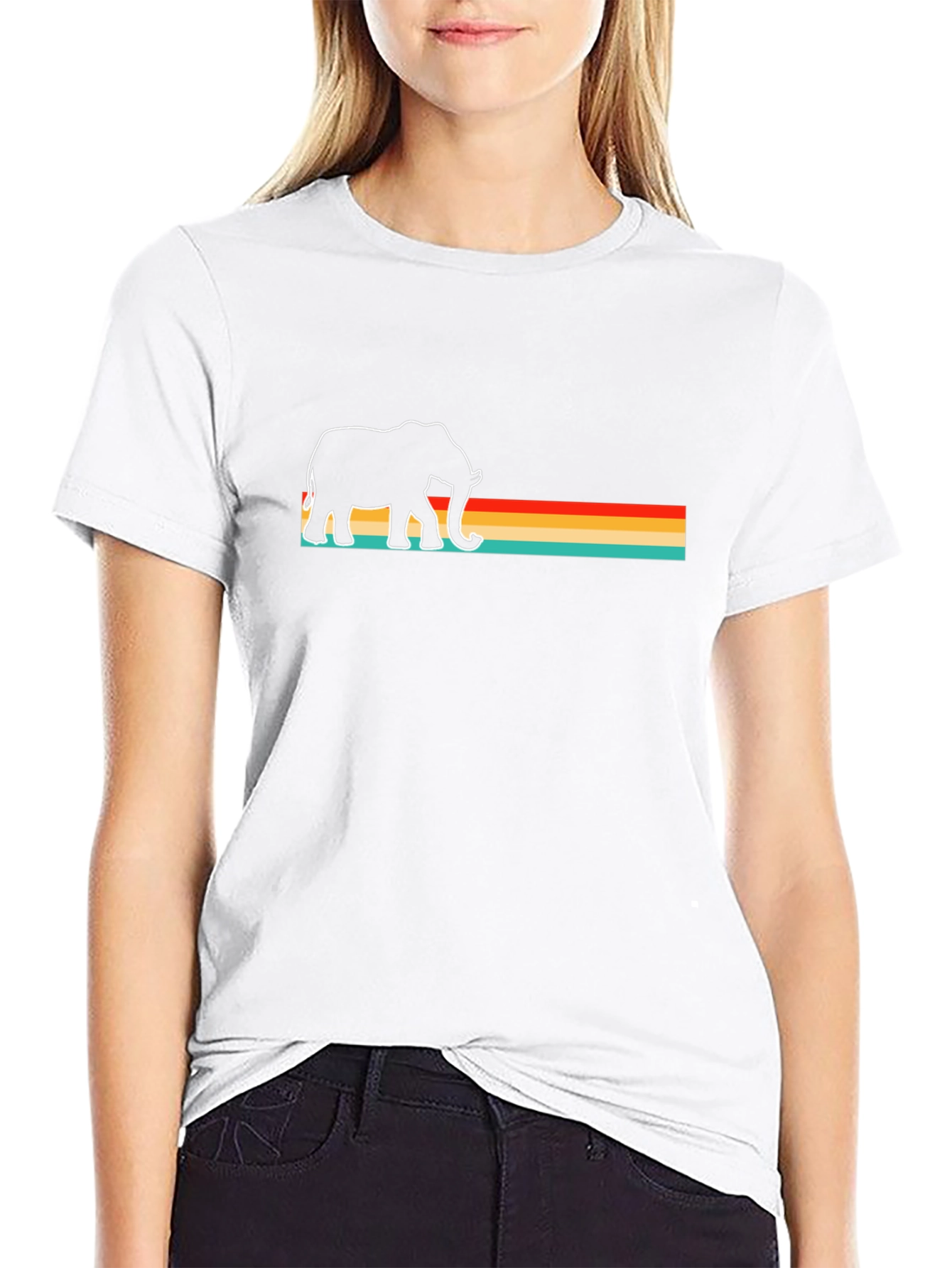 Retro Elephant Graphic Tee - Cool Stripes T-Shirt