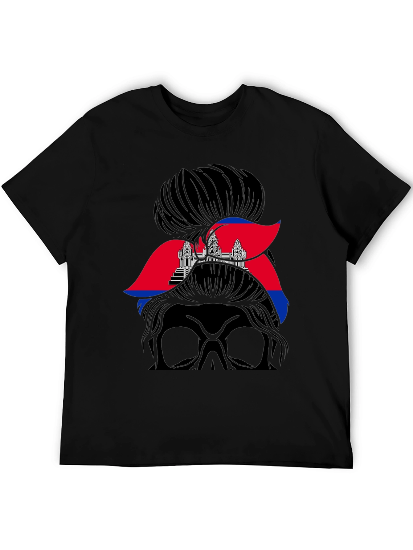 Cambodia Messy Bun T-Shirt Angkor Wat Flag Tee