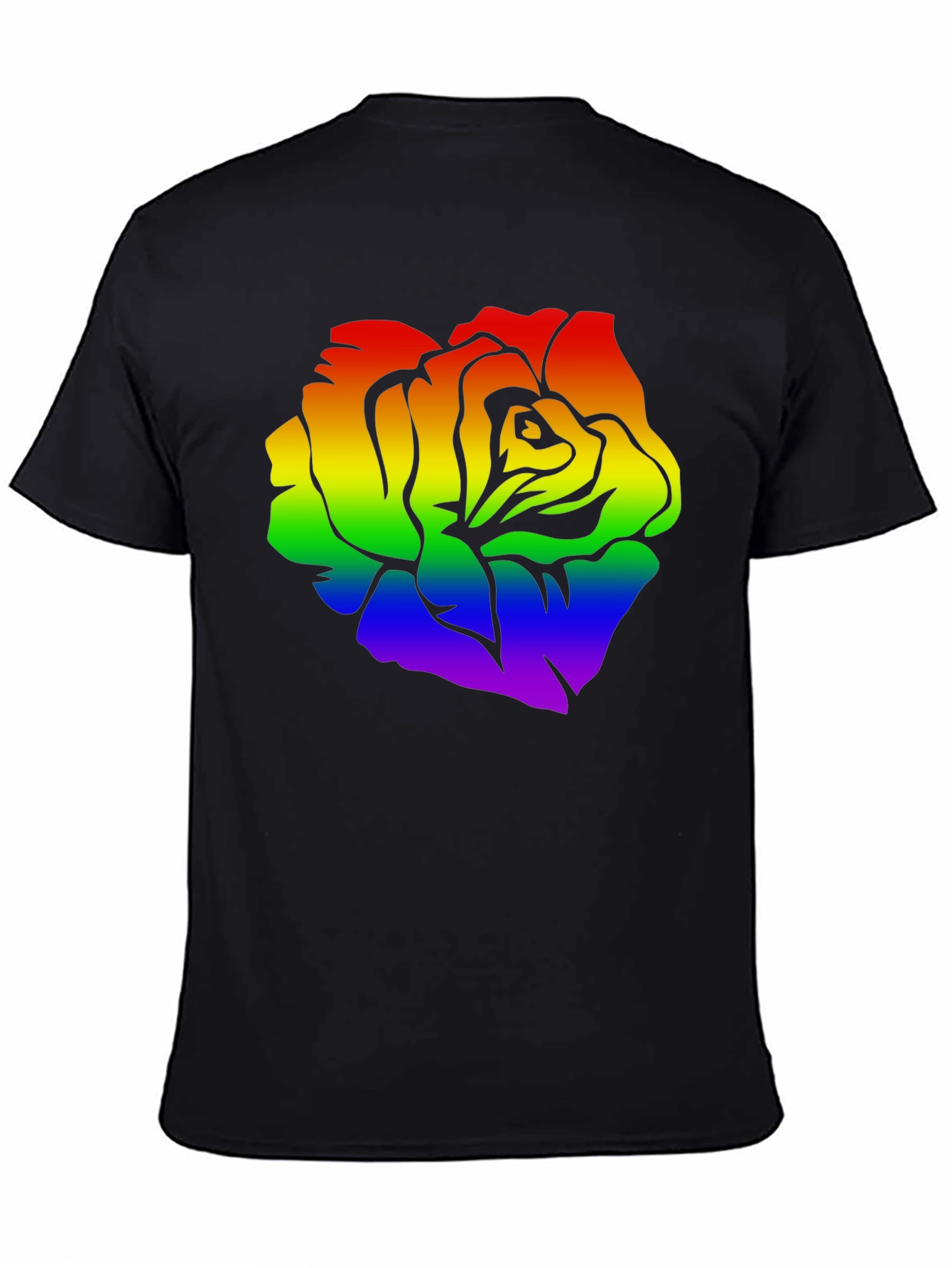 Rainbow Rose Graphic Black T-Shirt