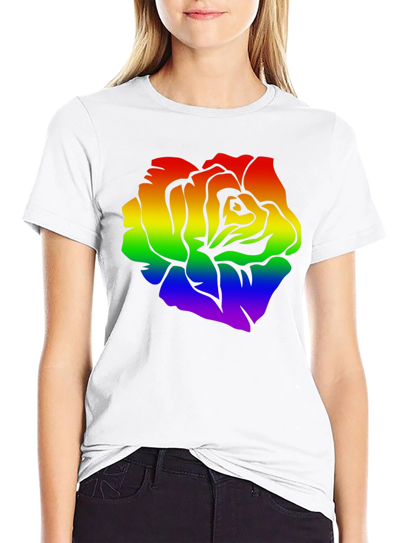 Rainbow Rose Graphic Black T-Shirt