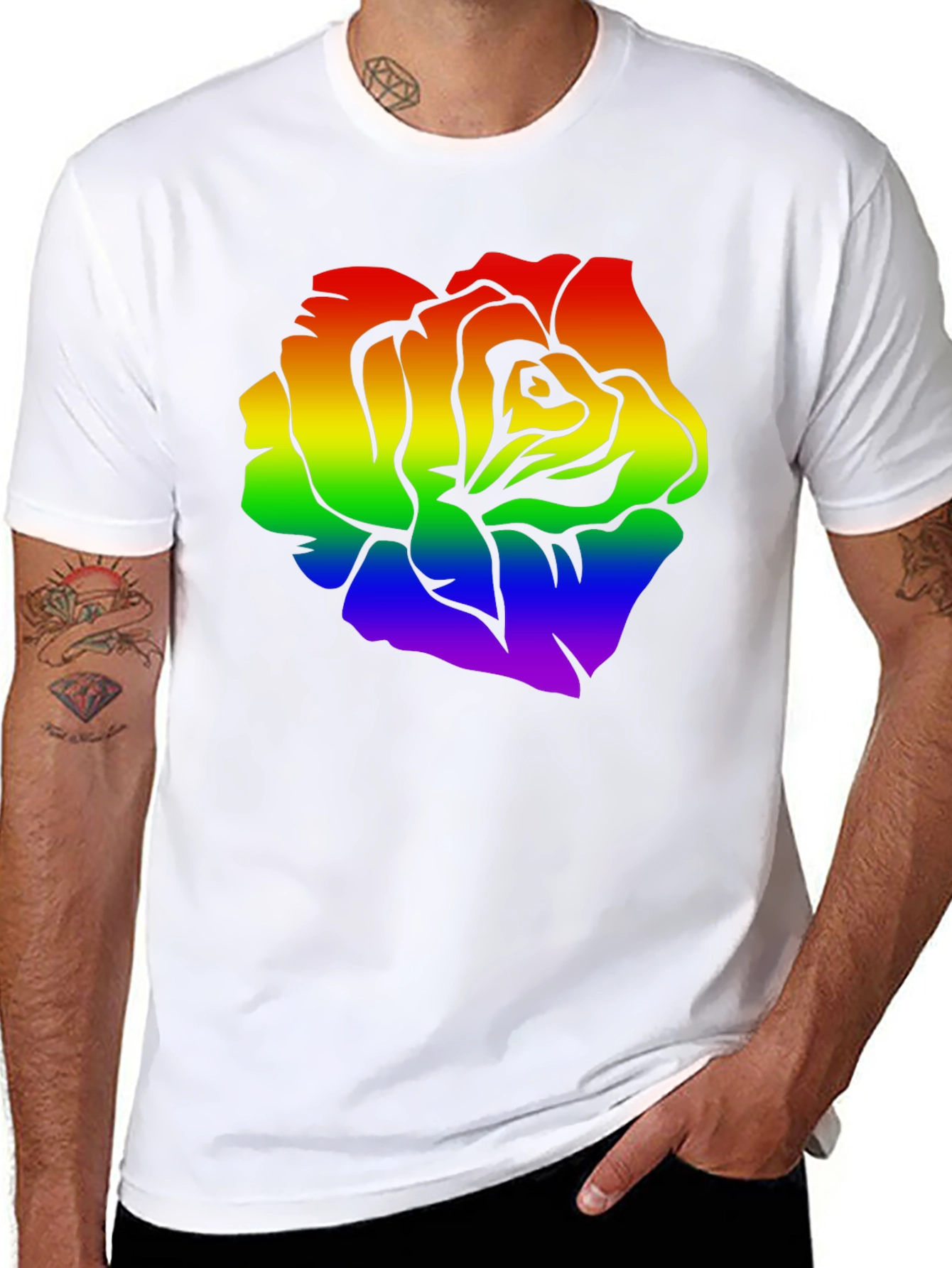 Rainbow Rose Graphic Black T-Shirt