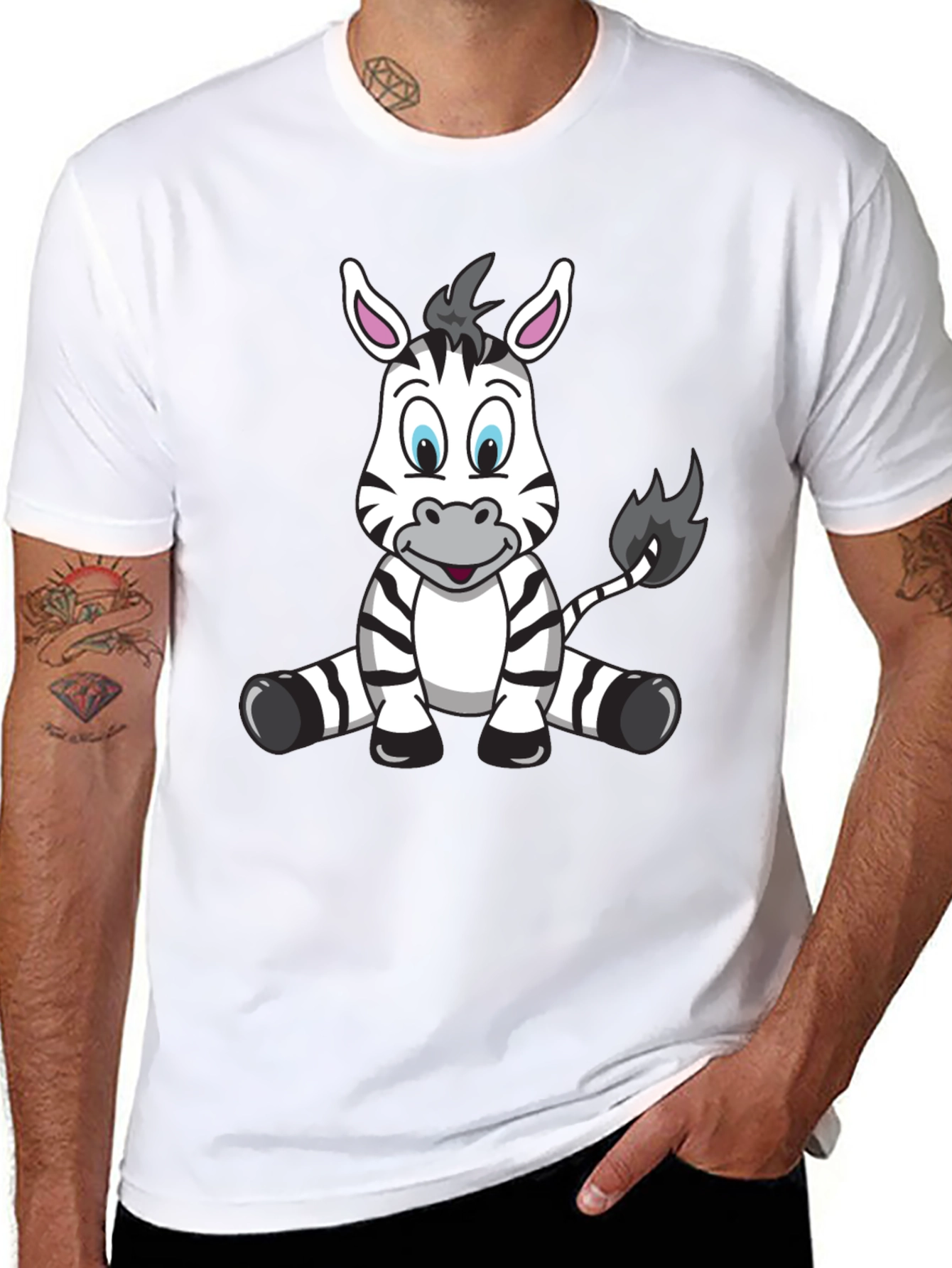 Cartoon Zebra Black T-Shirt