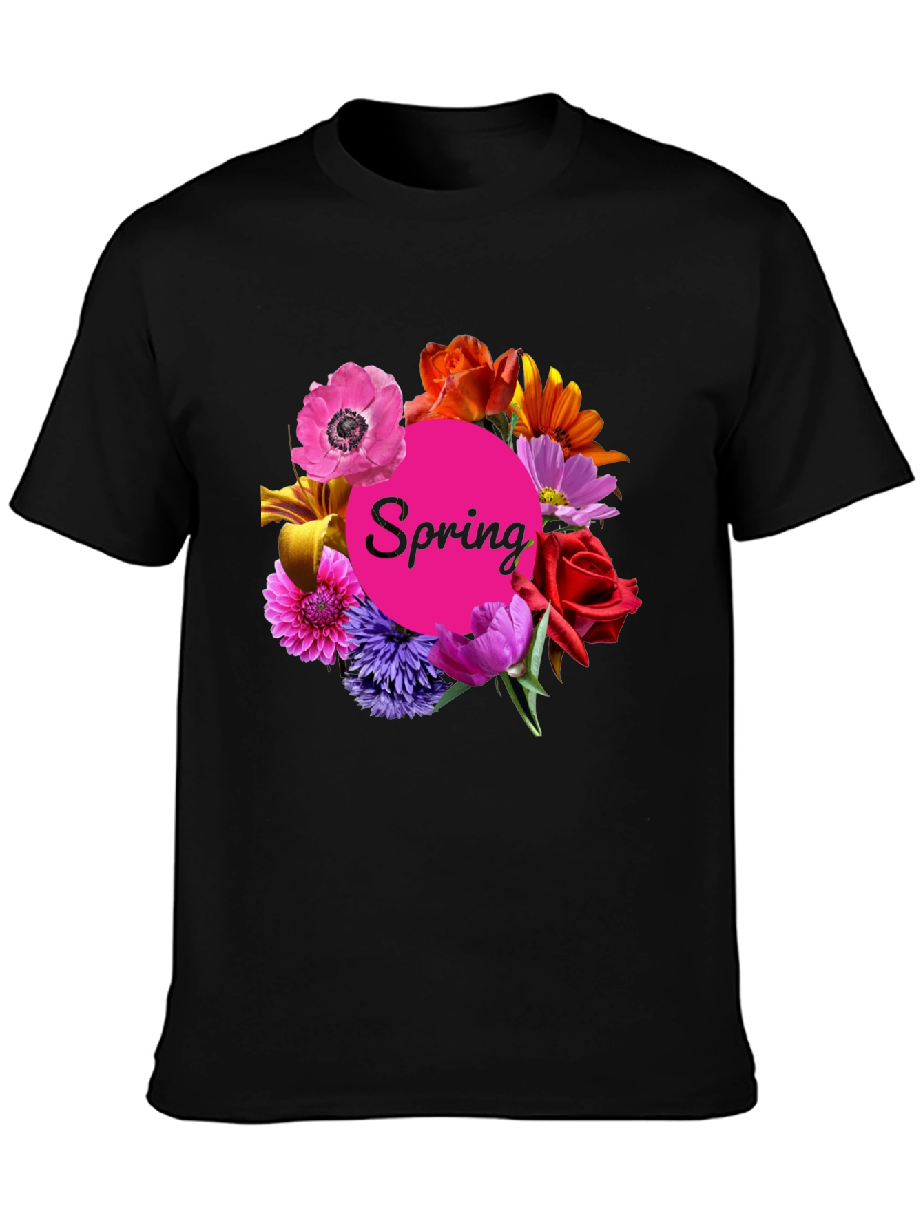 Spring Floral Black T-Shirt