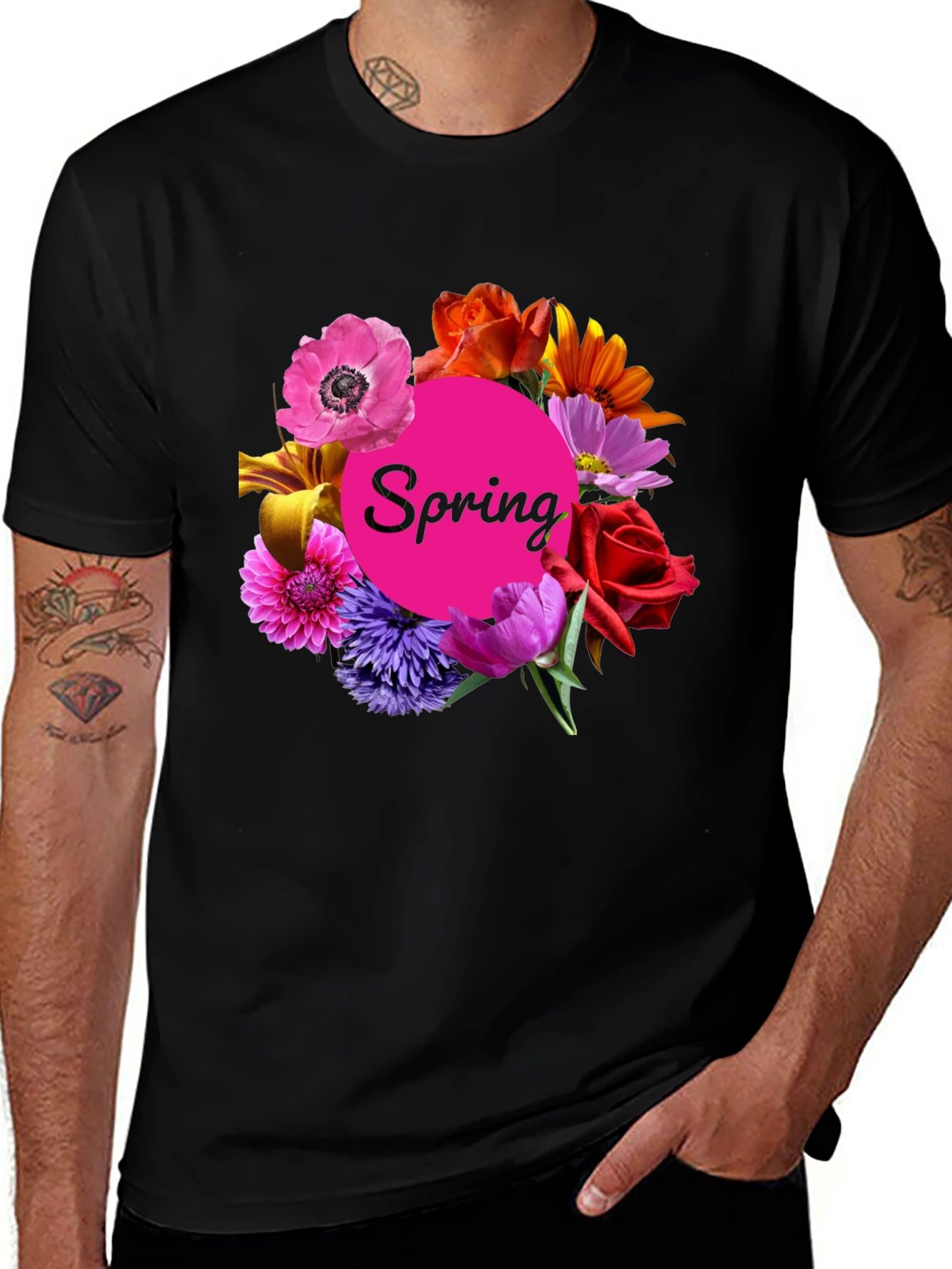 Spring Floral Black T-Shirt