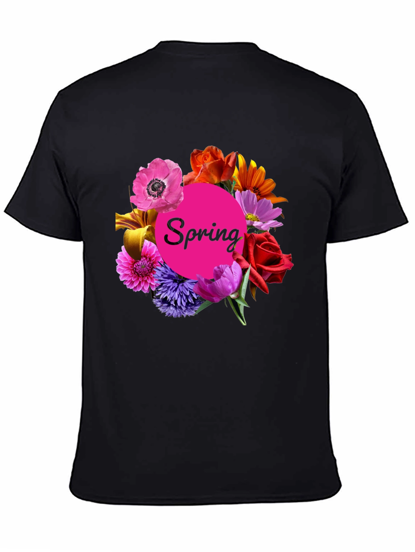 Spring Floral Black T-Shirt