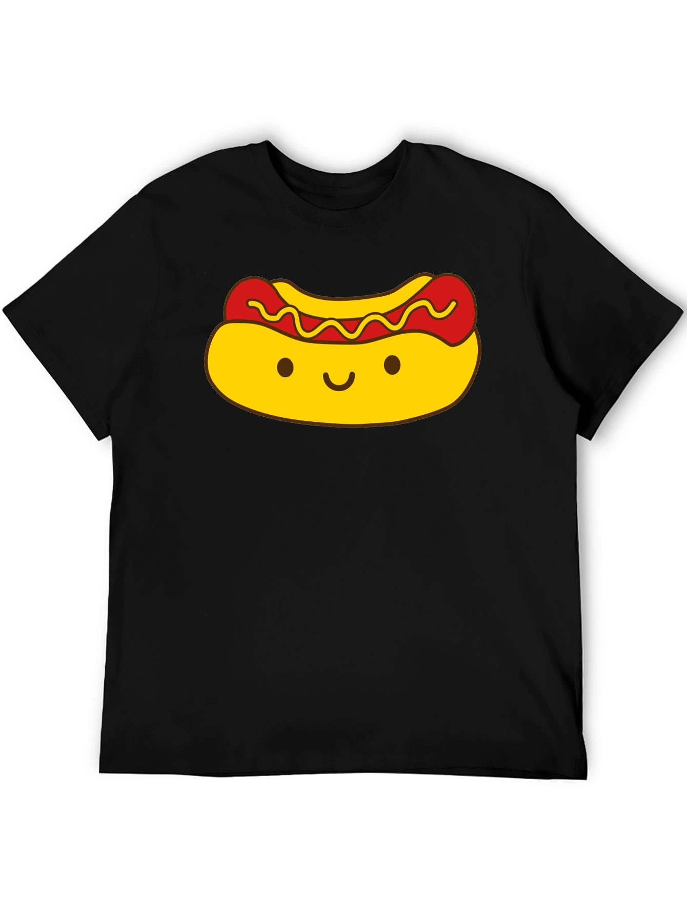 Cute Kawaii Hot Dog Graphic Black T-Shirt