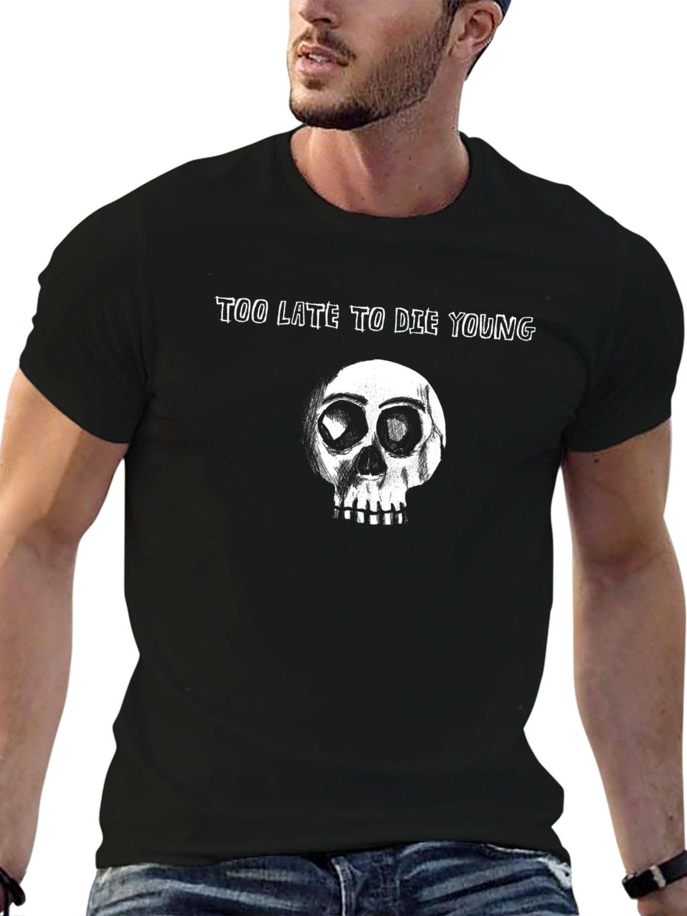 Too Late To Die Young Skull Graphic T-Shirt