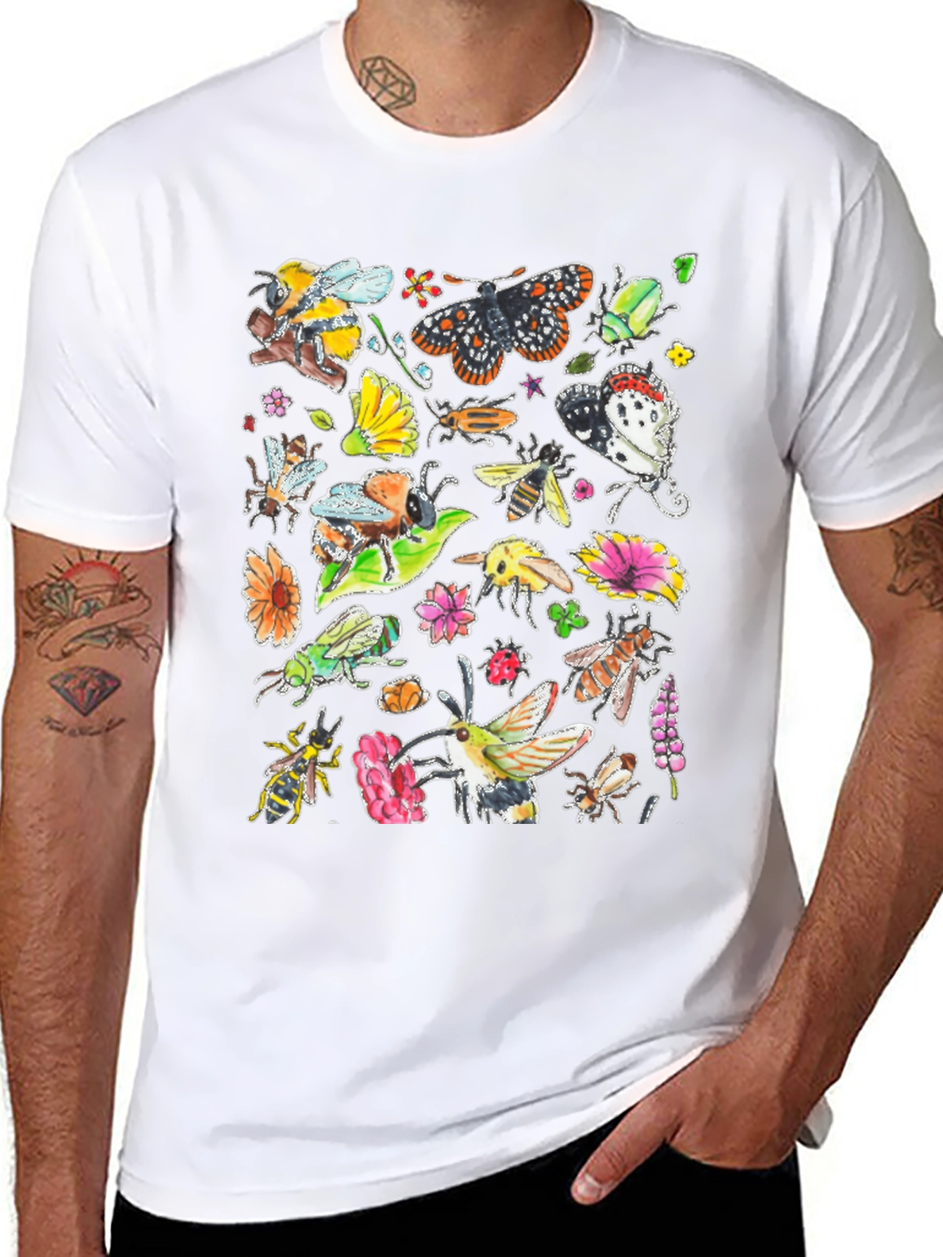 Nature Insects Black T-Shirt