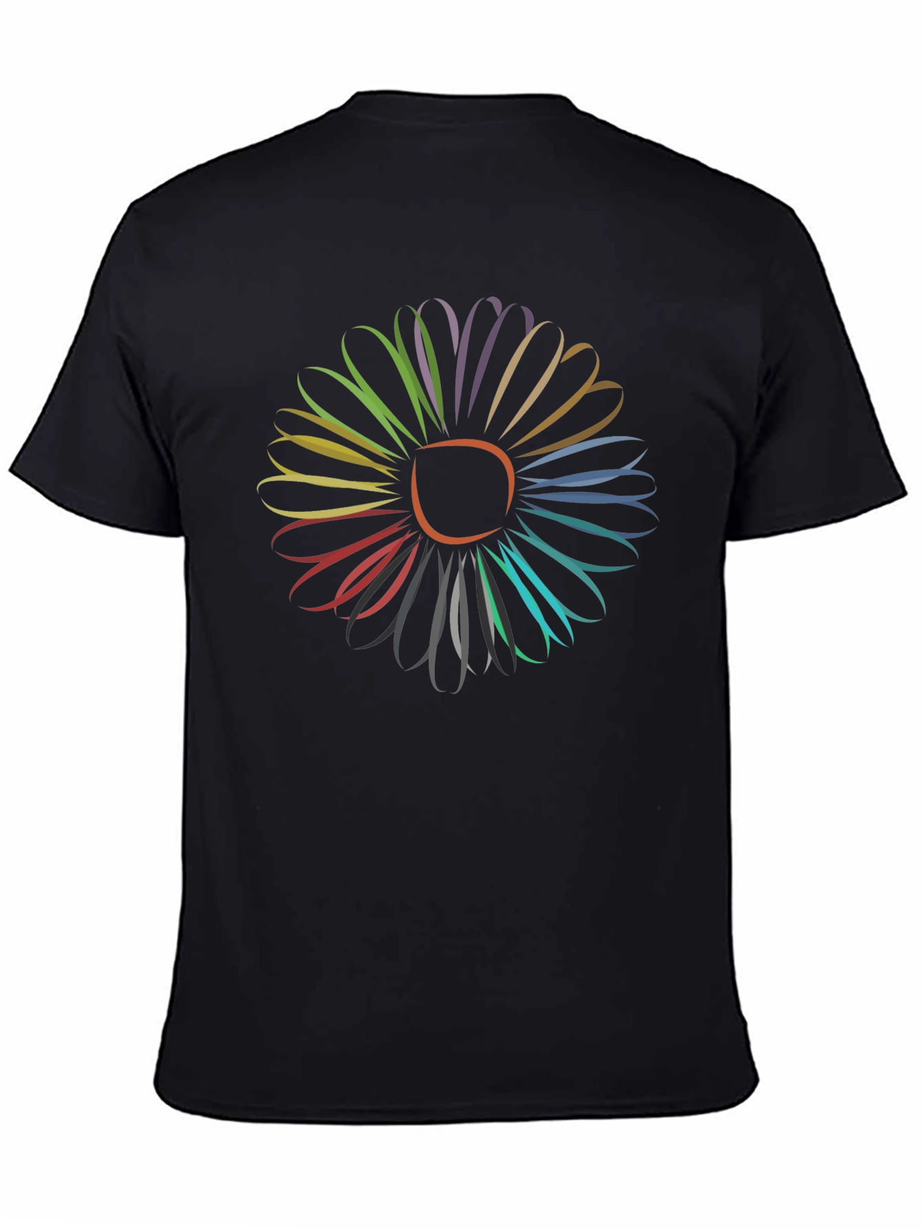Vibrant Flower Graphic Tee - Stylish Mens Black T-Shirt
