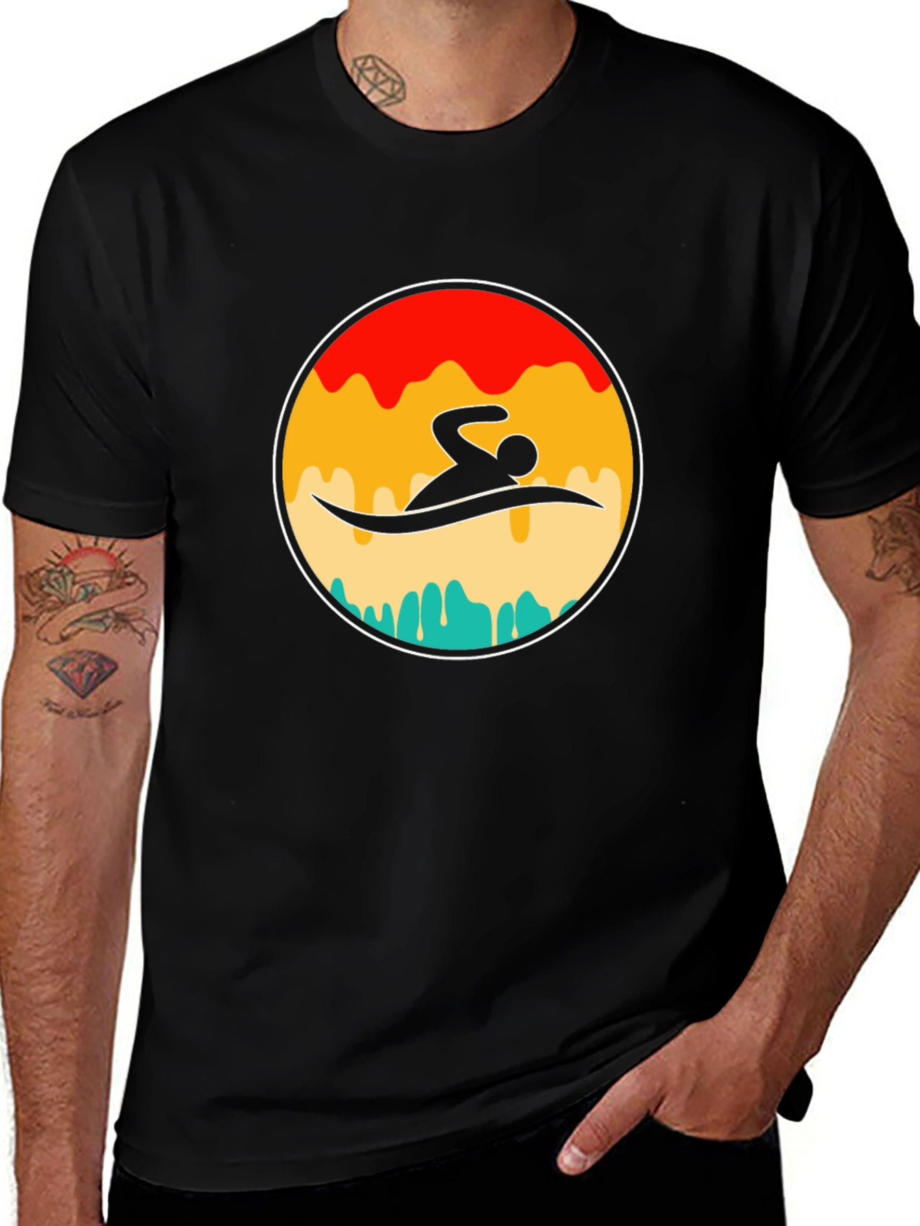 Swimmer Graphic Tee - Retro Style Black T-Shirt
