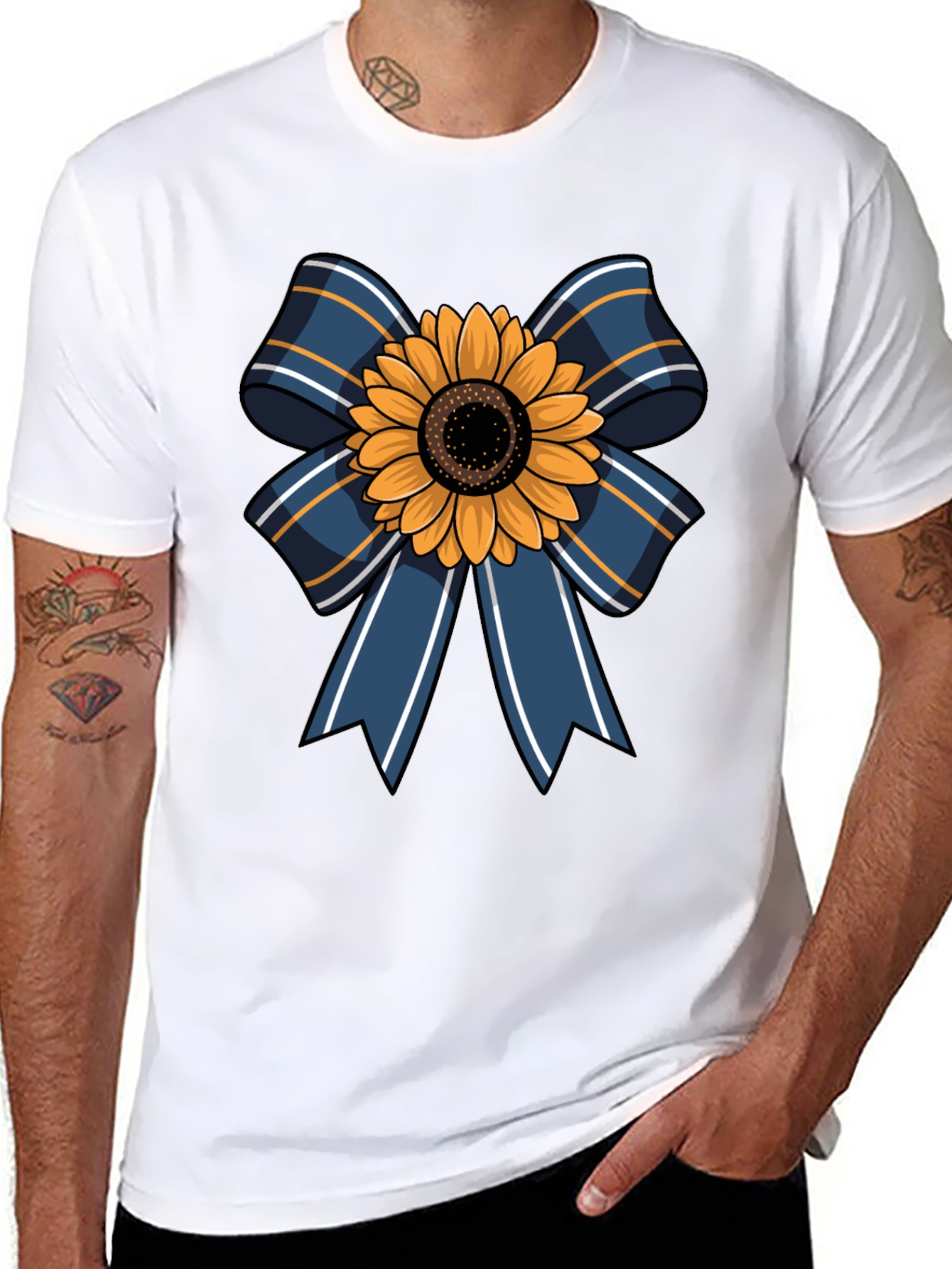 Sunflower Bow Graphic Tee - Casual Mens T-Shirt