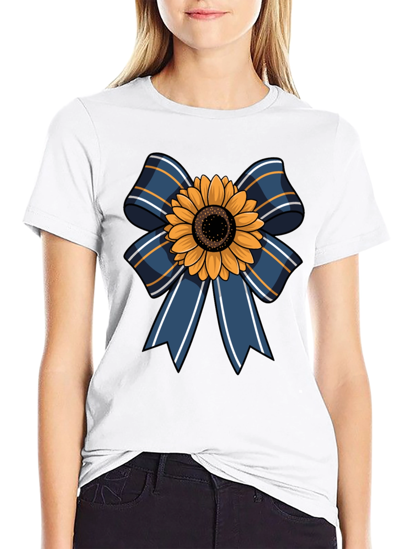 Sunflower Bow Graphic Tee - Casual Mens T-Shirt