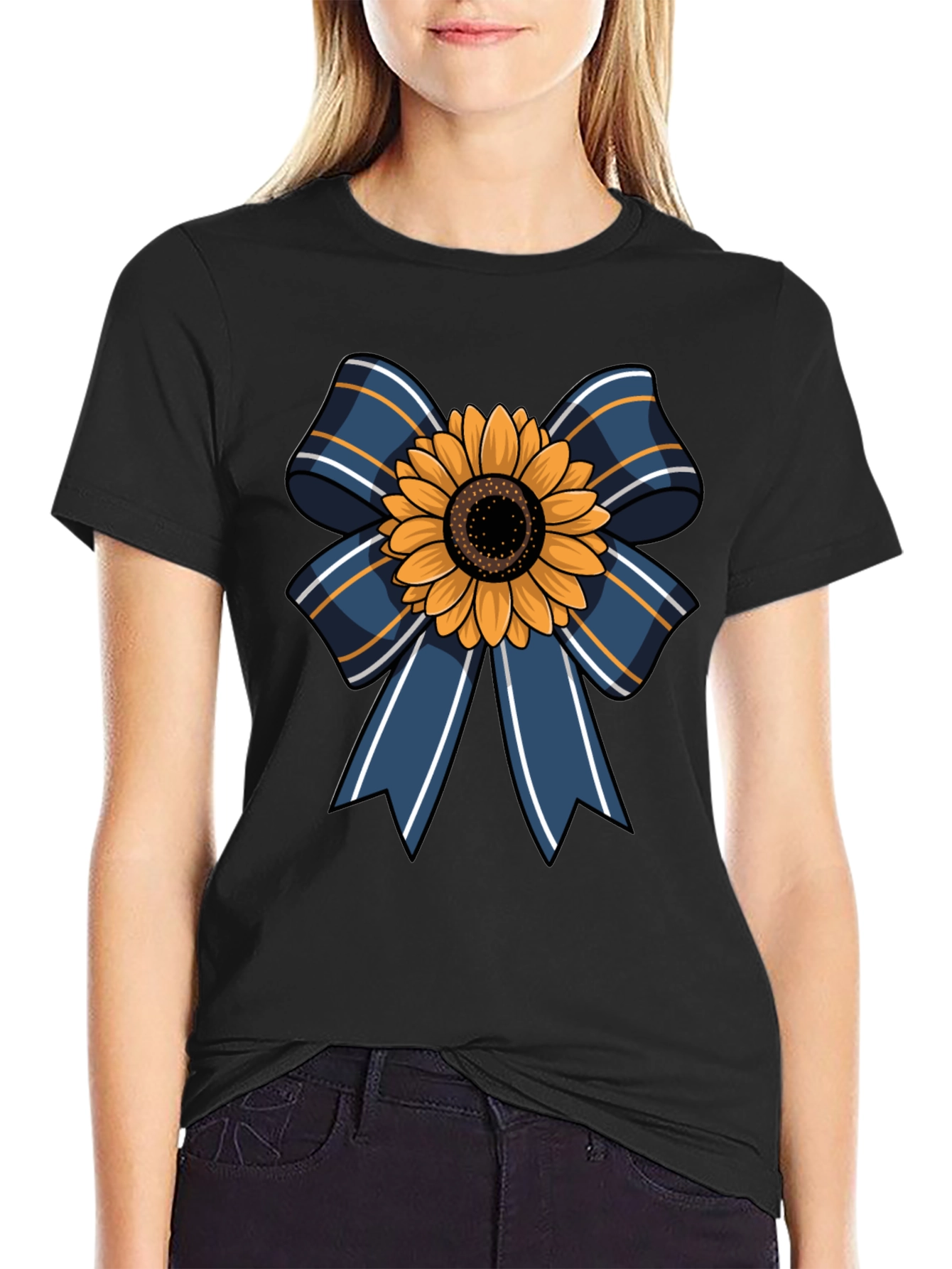 Sunflower Bow Graphic Tee - Casual Mens T-Shirt