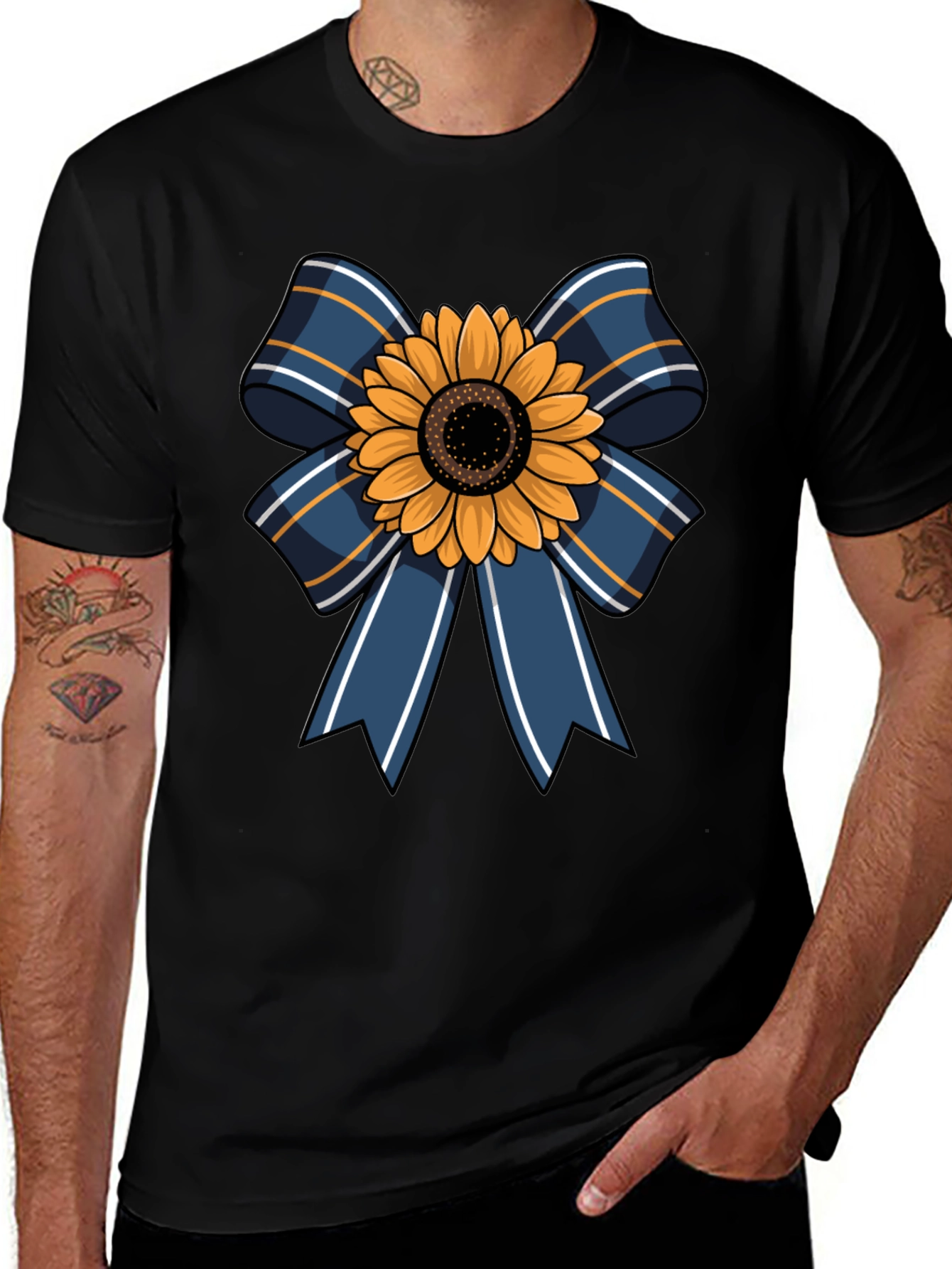 Sunflower Bow Graphic Tee - Casual Mens T-Shirt
