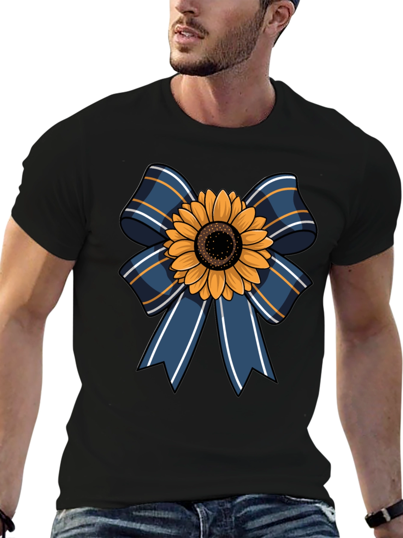 Sunflower Bow Graphic Tee - Casual Mens T-Shirt