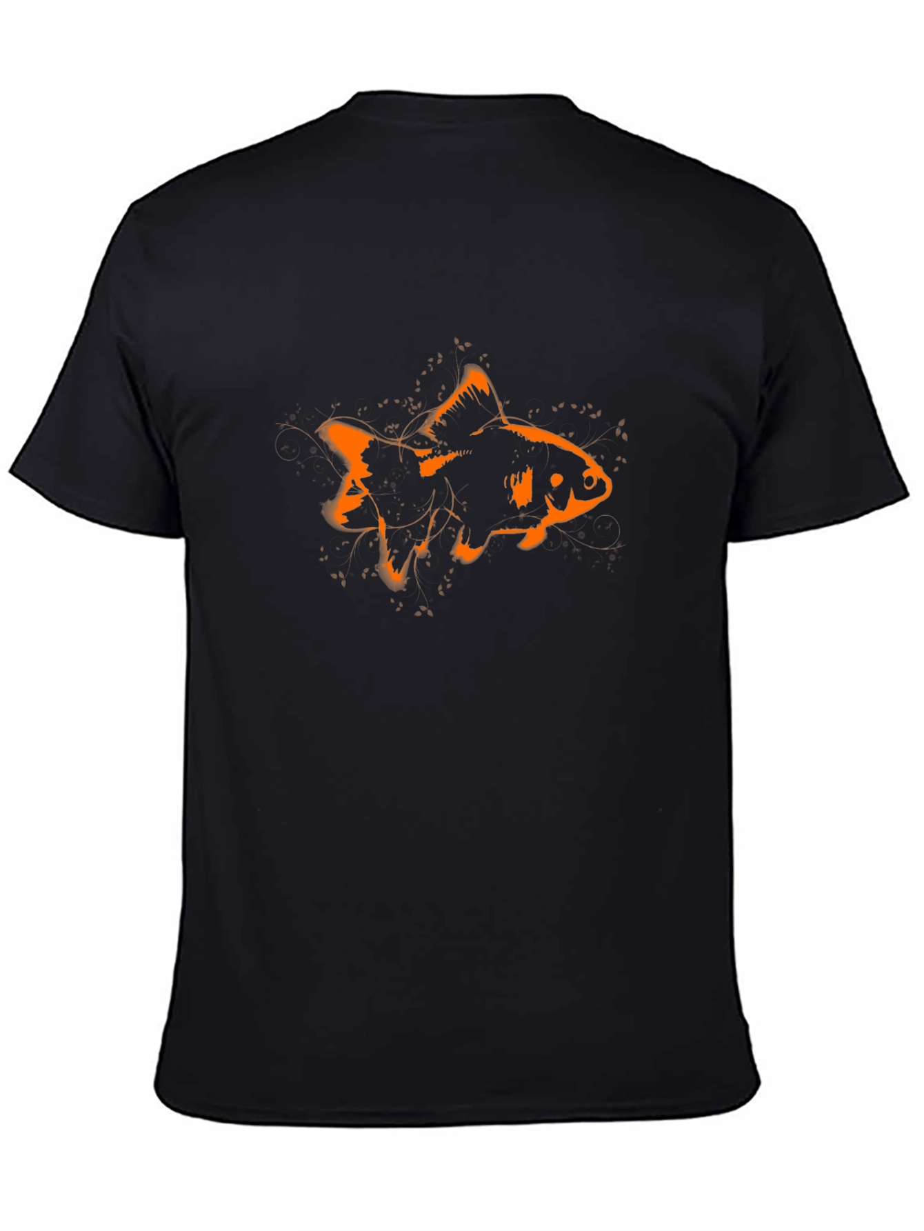 Stylish Black Tee with Orange Goldfish Graphic Print