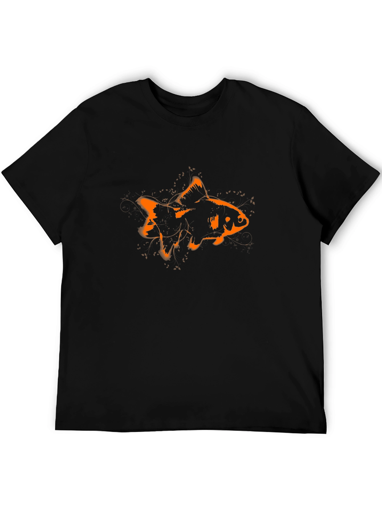 Stylish Black Tee with Orange Goldfish Graphic Print