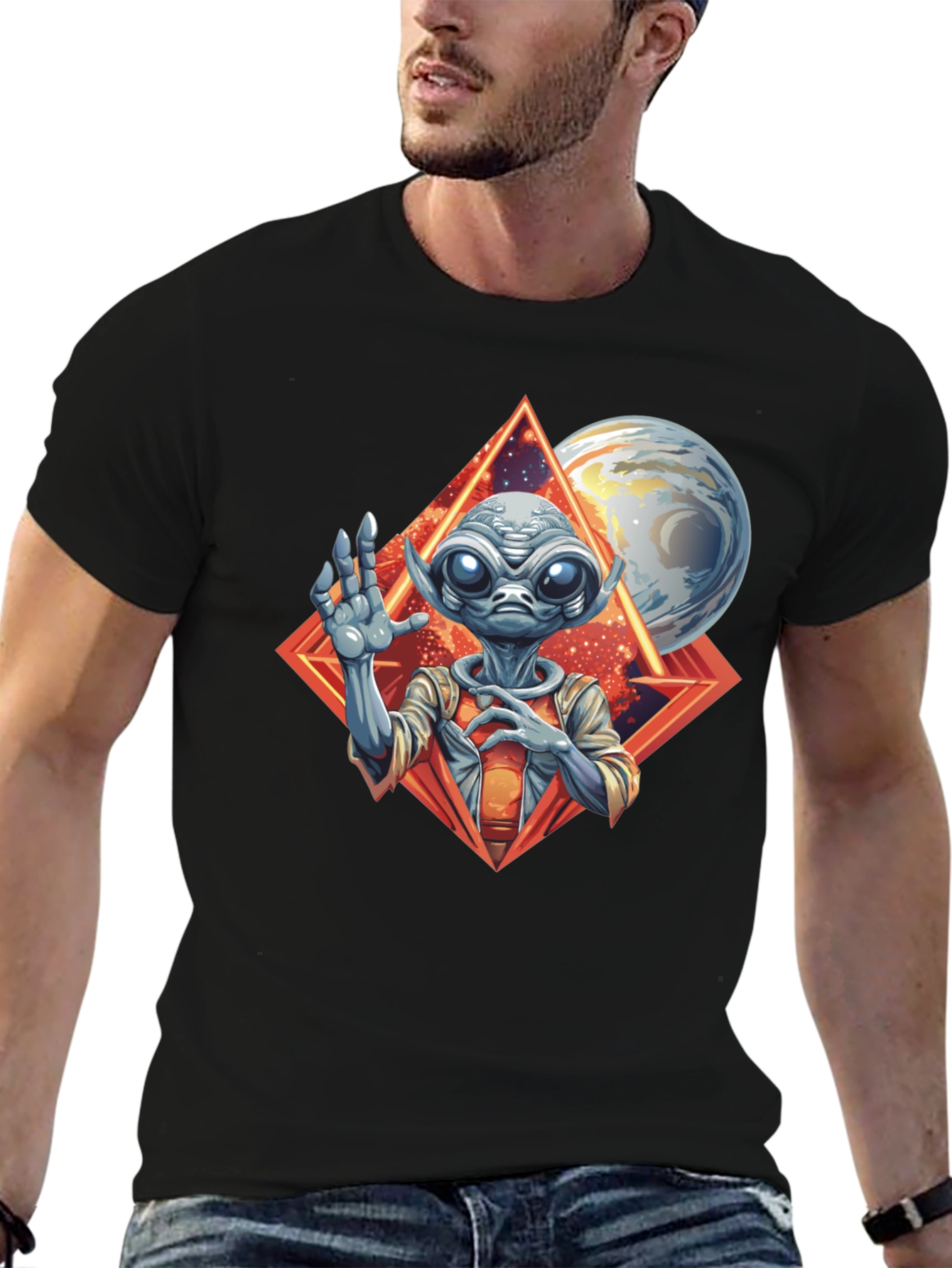 Alien Graphic Print Black T-Shirt