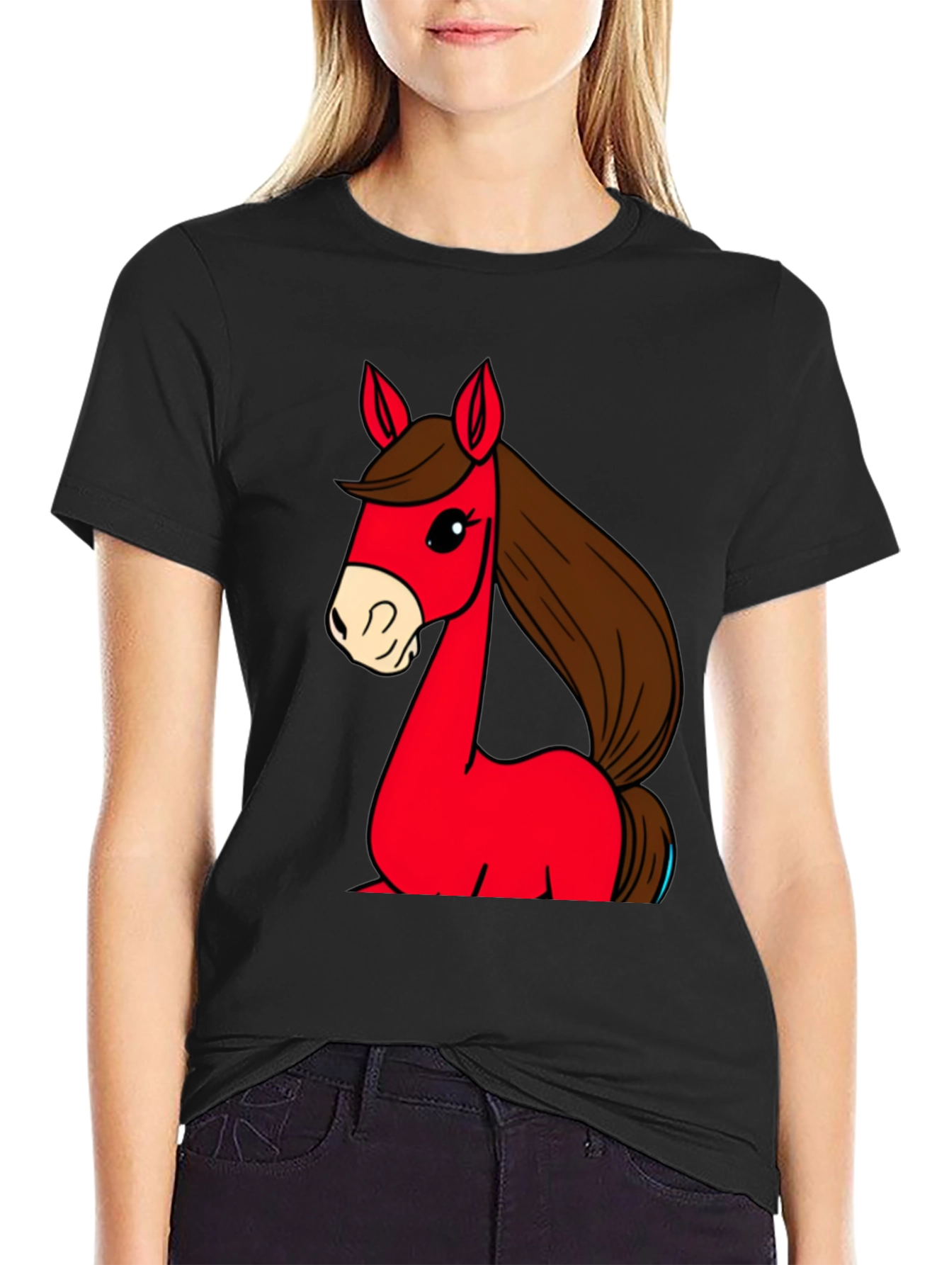 Cartoon Horse Graphic Tee - Unisex Black T-Shirt