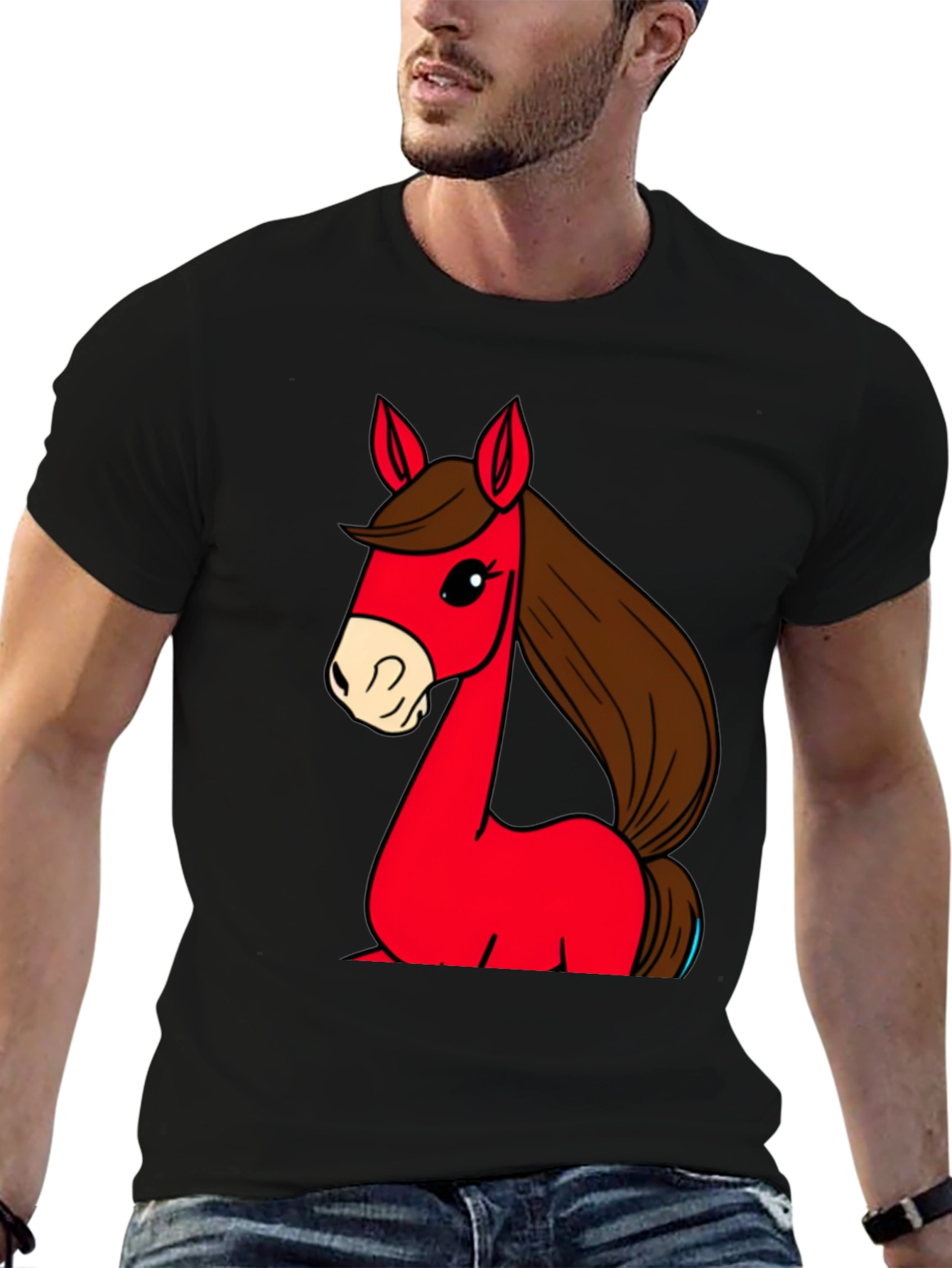 Cartoon Horse Graphic Tee - Unisex Black T-Shirt