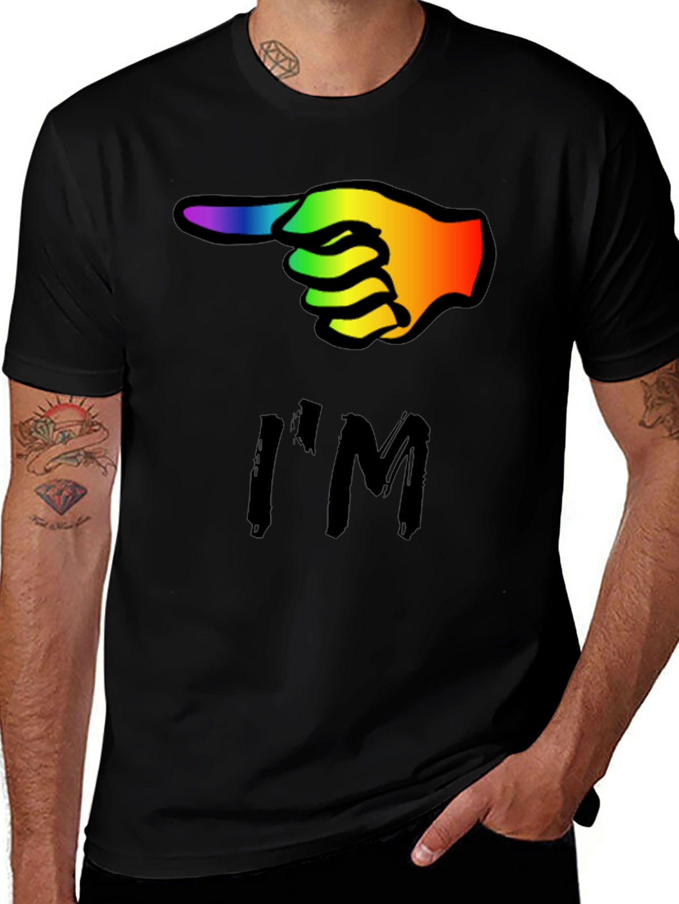 Rainbow Finger Pointing T-Shirt - Black Cotton Tee