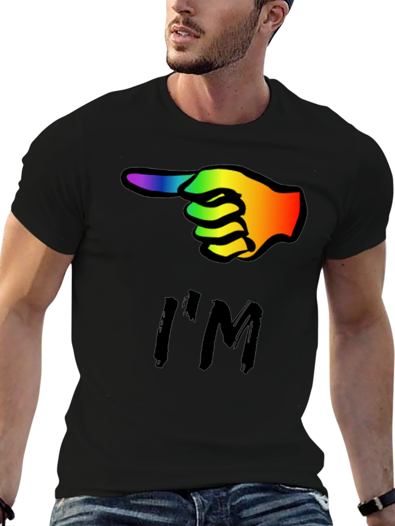 Rainbow Finger Pointing T-Shirt - Black Cotton Tee