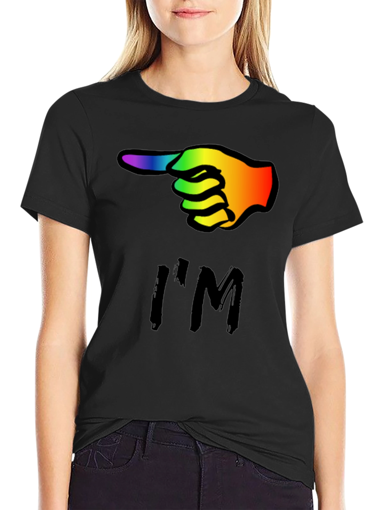 Rainbow Finger Pointing T-Shirt - Black Cotton Tee