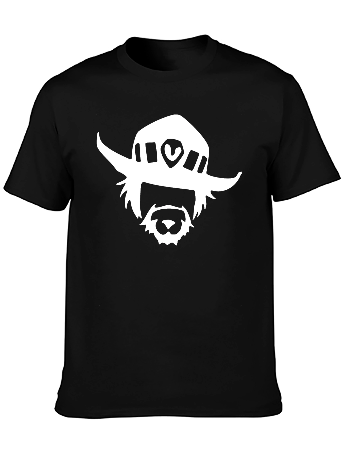 Black T-Shirt with White Cartoon Face Graphic