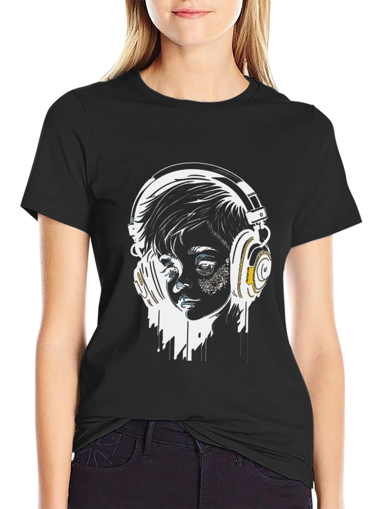 Headphones Graphic Tee - Stylish Black T-Shirt